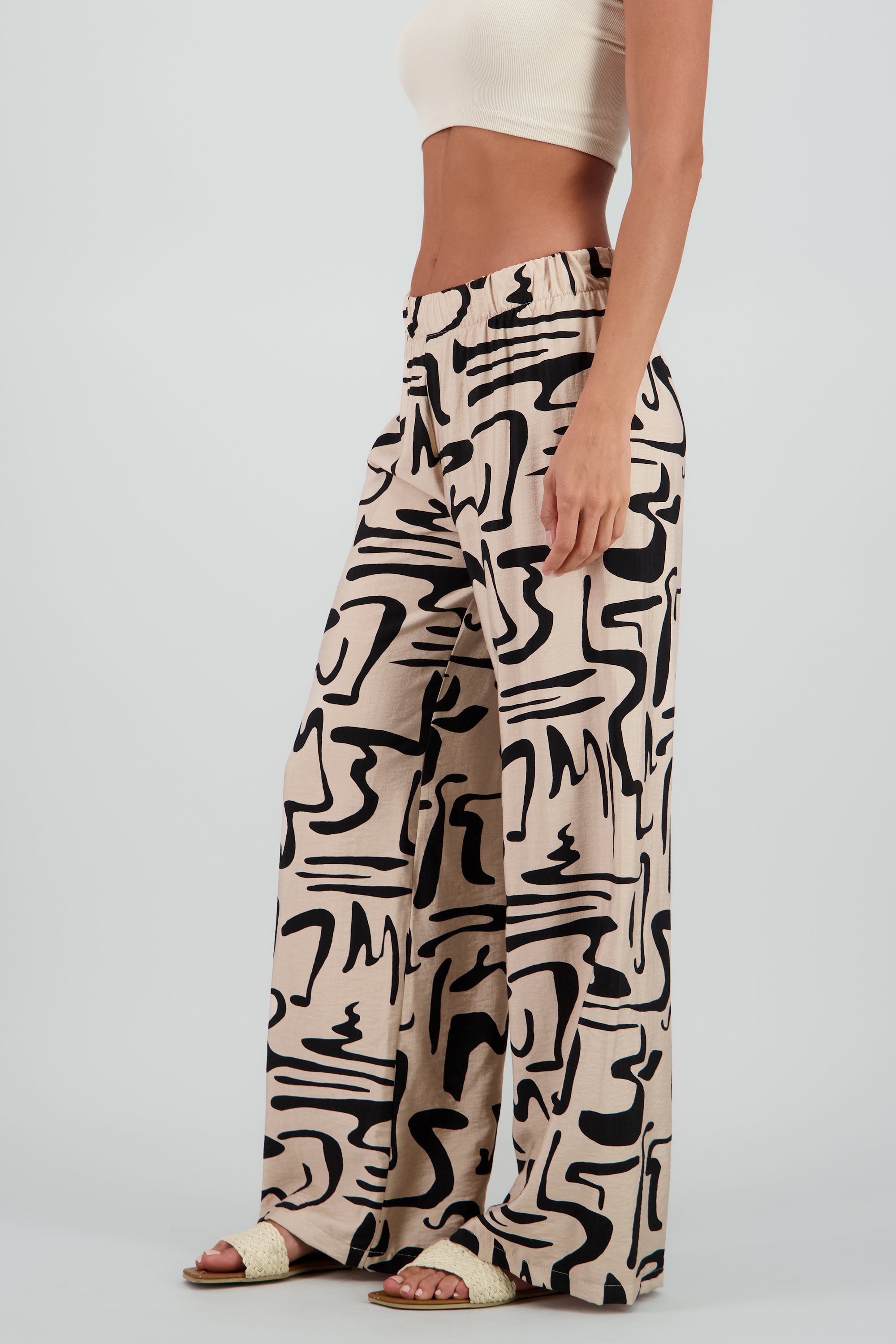 Pantalon wide leg estampado abstracto BLANCO COMBO