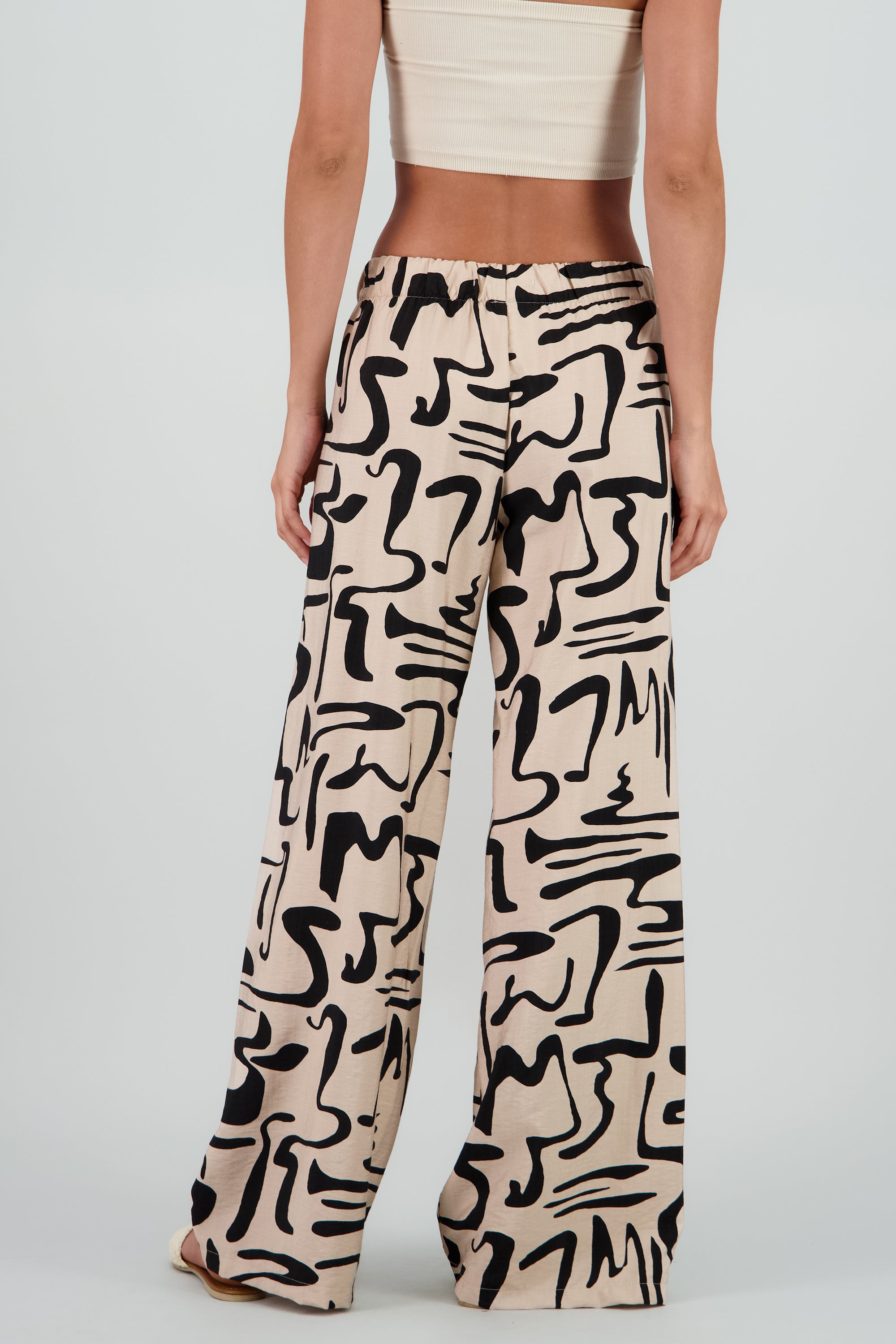 Pantalon wide leg estampado abstracto BLANCO COMBO