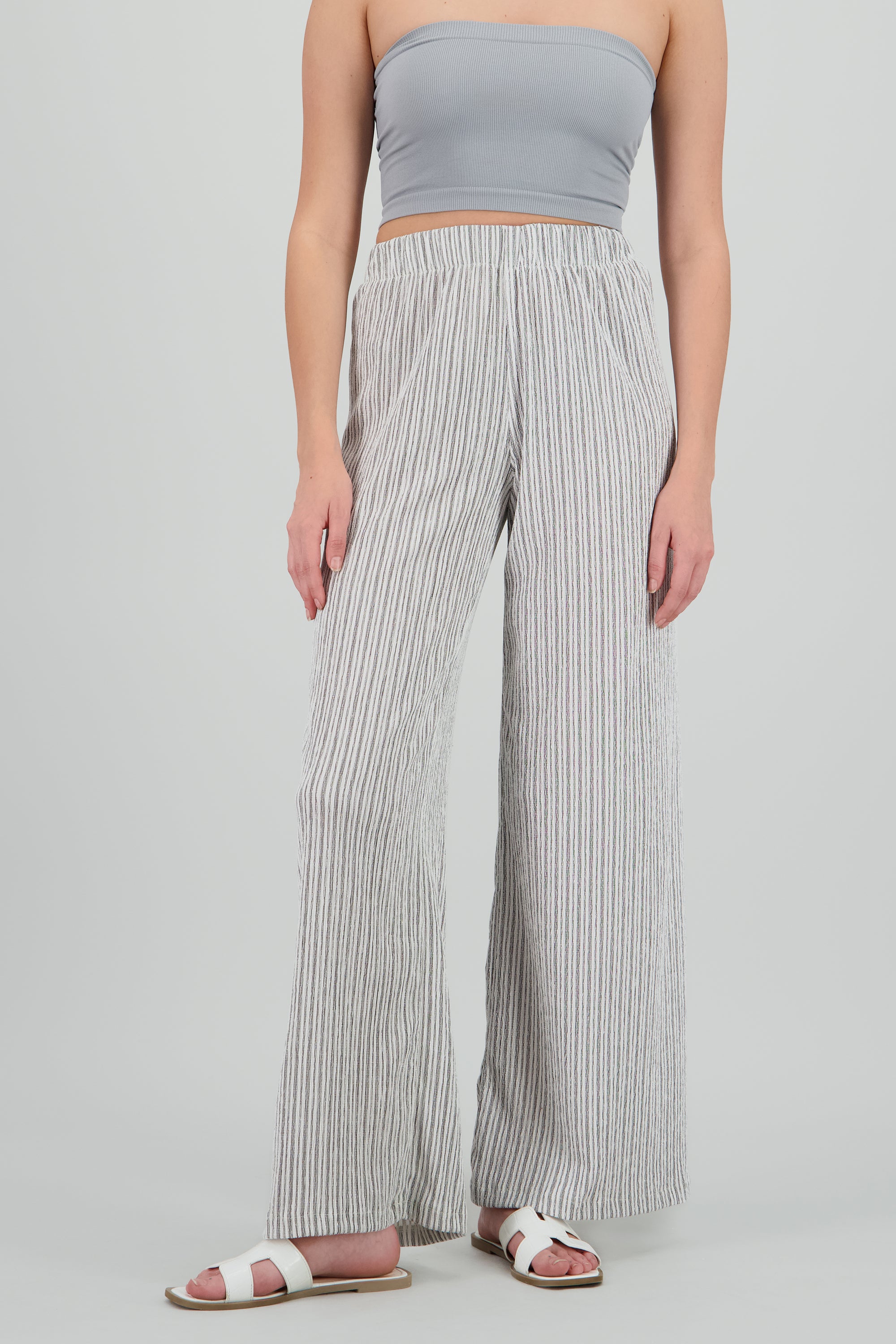 Pantalon wide leg estampado rayas textura GRIS COMBO