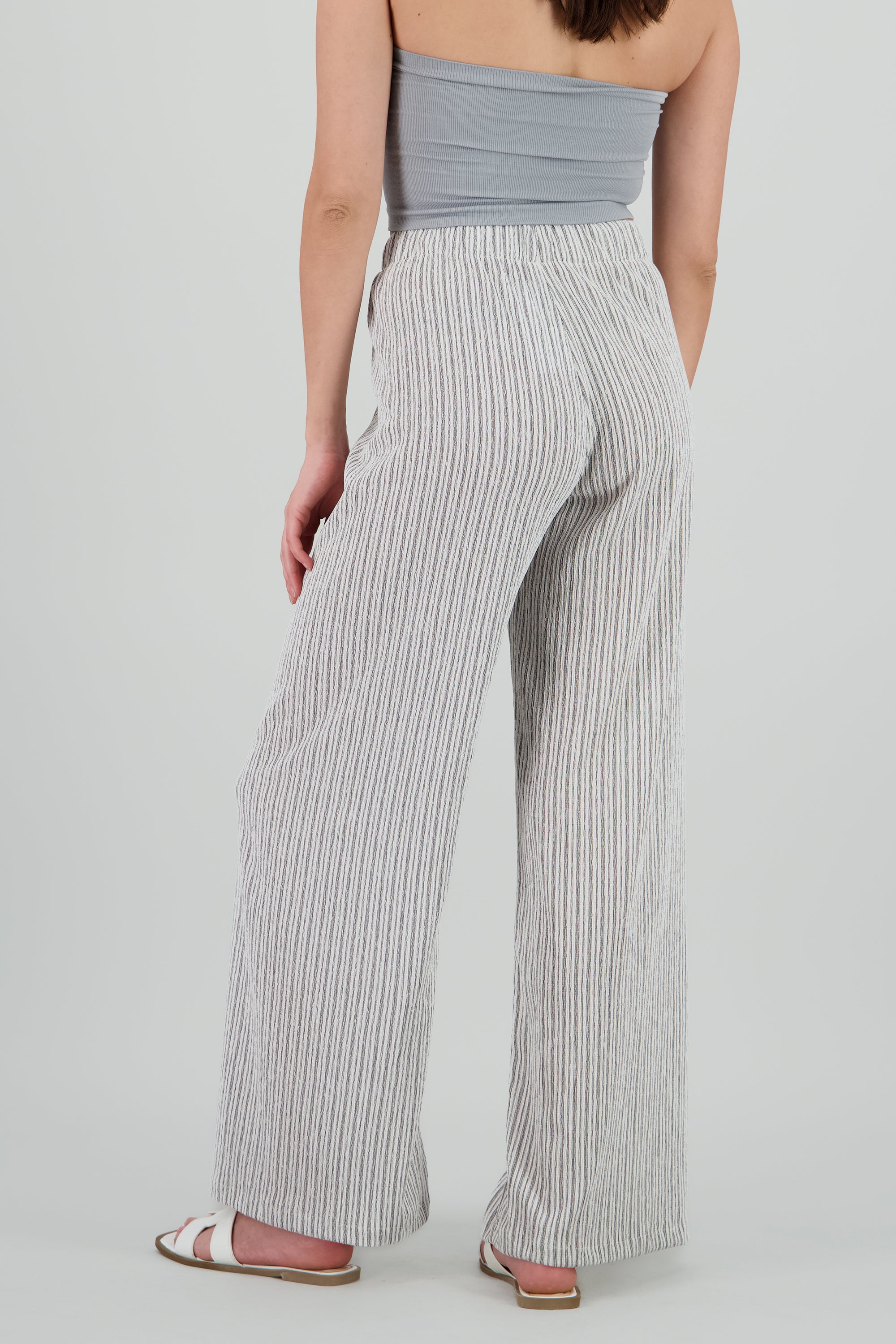 Pantalon wide leg estampado rayas textura GRIS COMBO