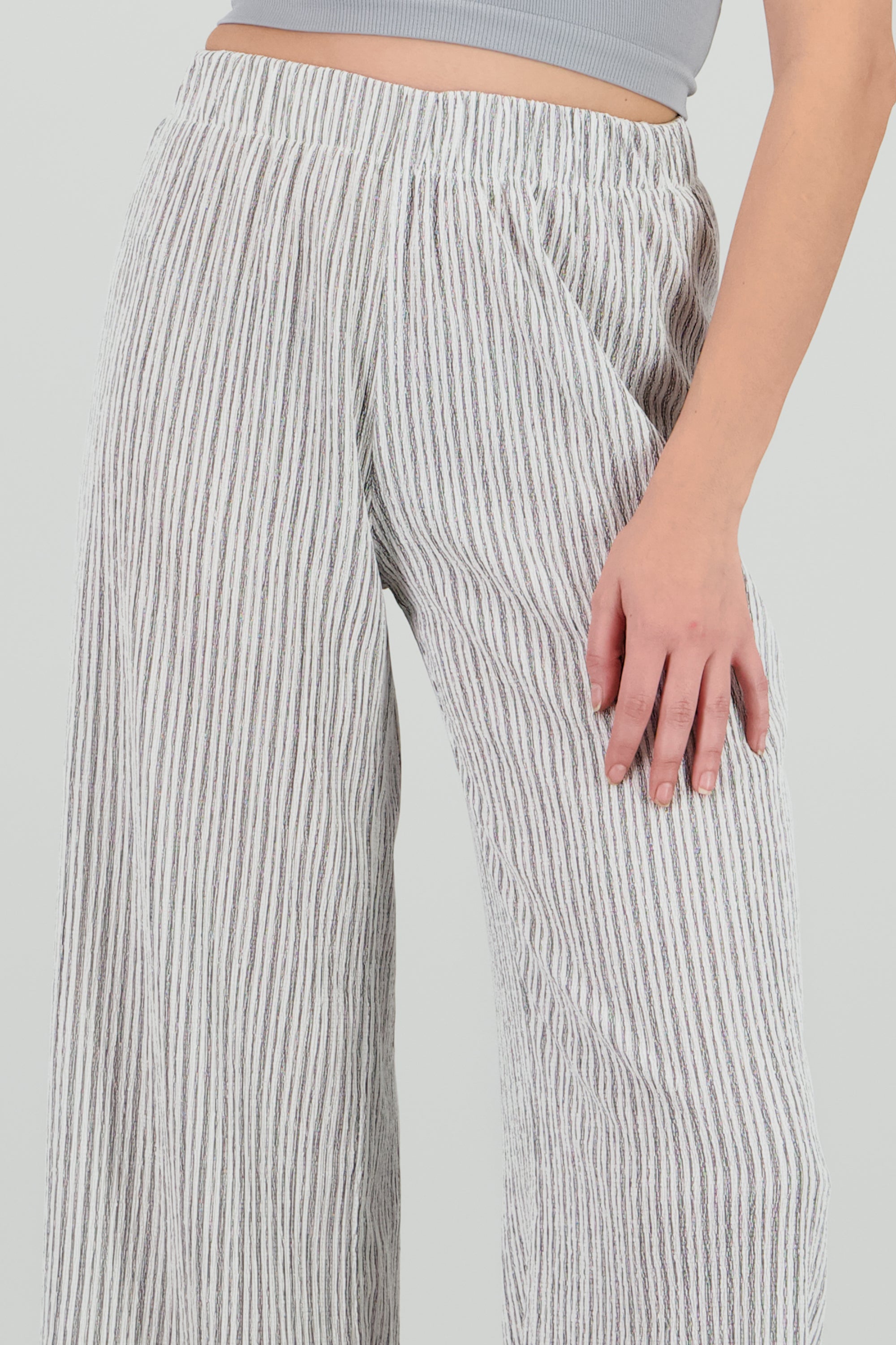 Pantalon wide leg estampado rayas textura GRIS COMBO