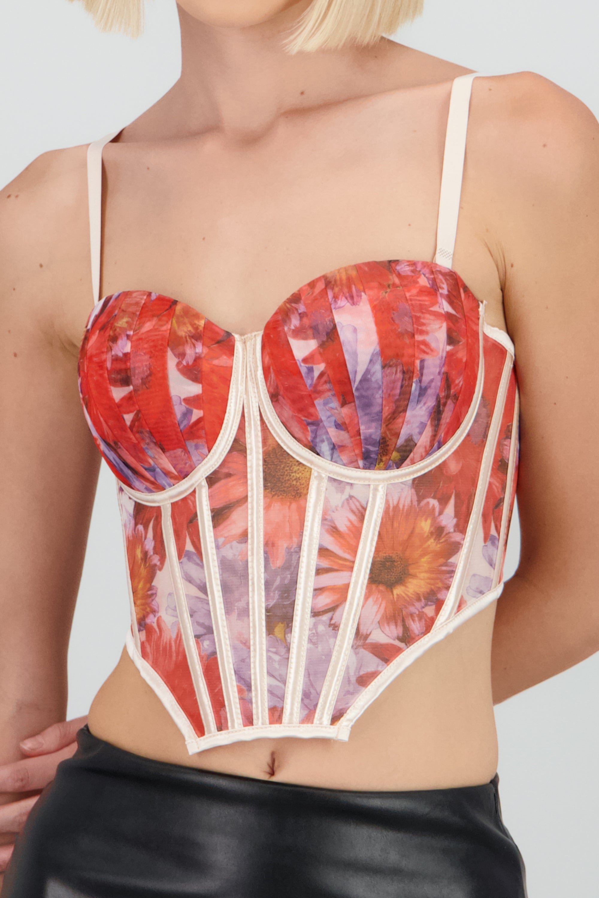 Corset varillas estampado flores ROJO COMBO