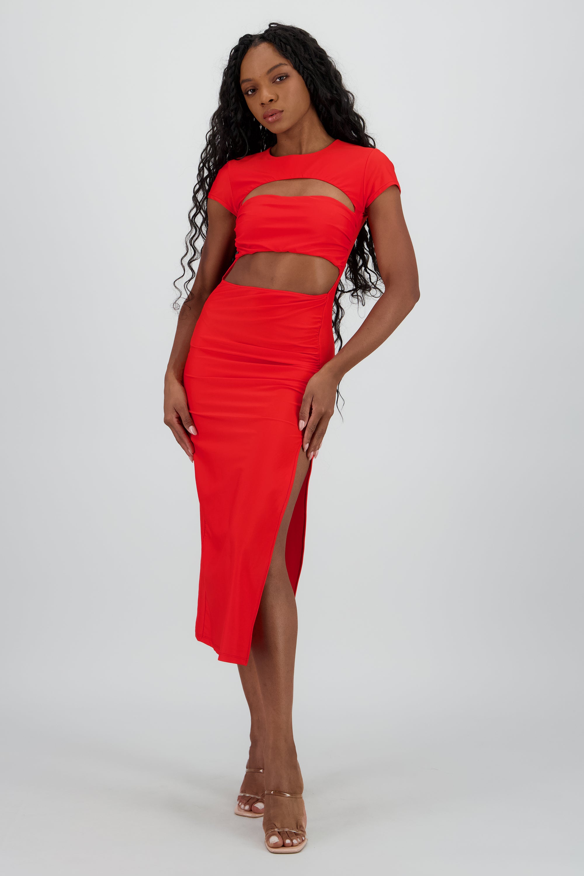 Vestido maxi ajustado con cut outs ROJO