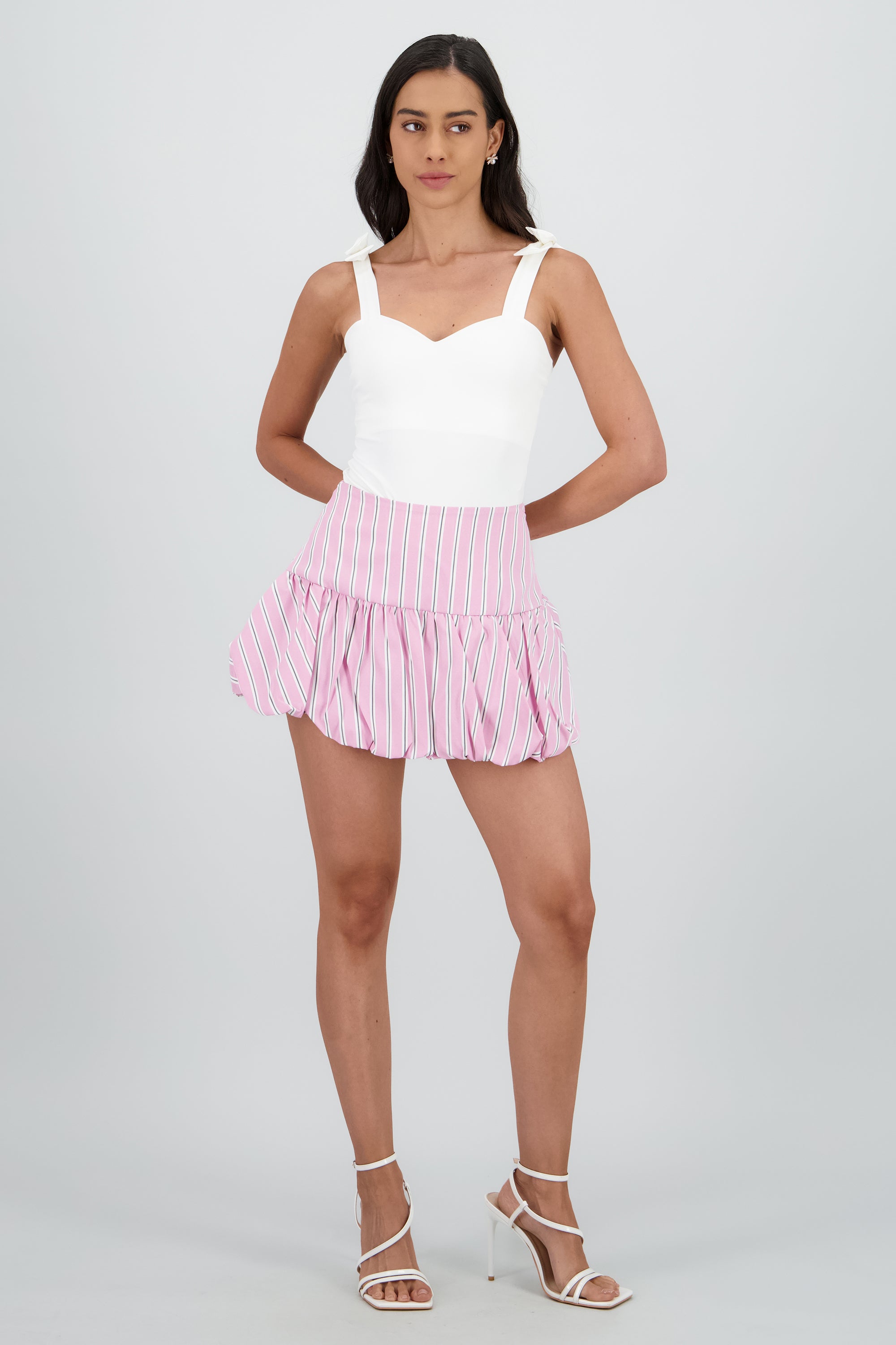 Mini falda burbuja detalle rayas ROSA COMBO