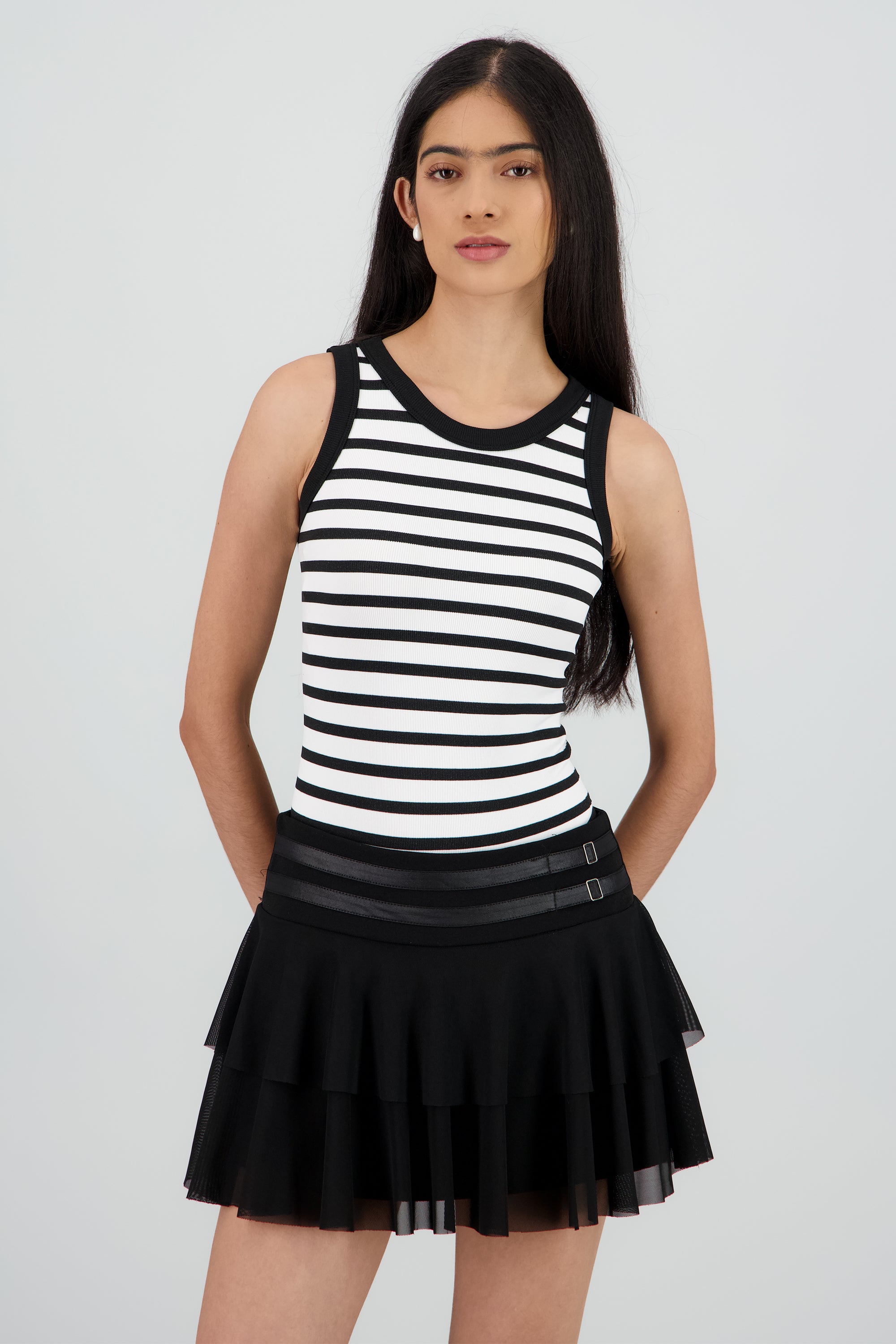 Bodysuit sin mangas rayas seamless NEGRO COMBO