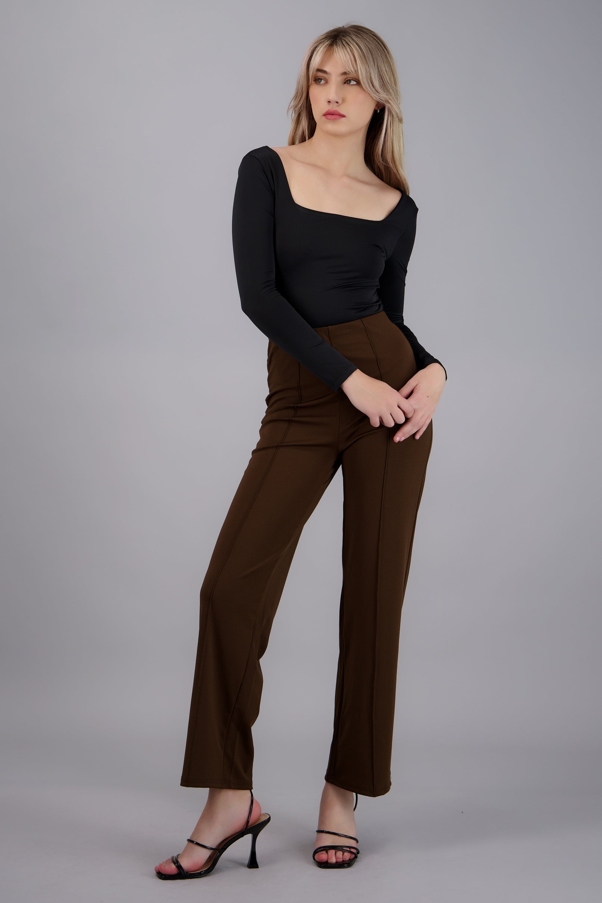 Pantalon amplio liso CHOCOLATE