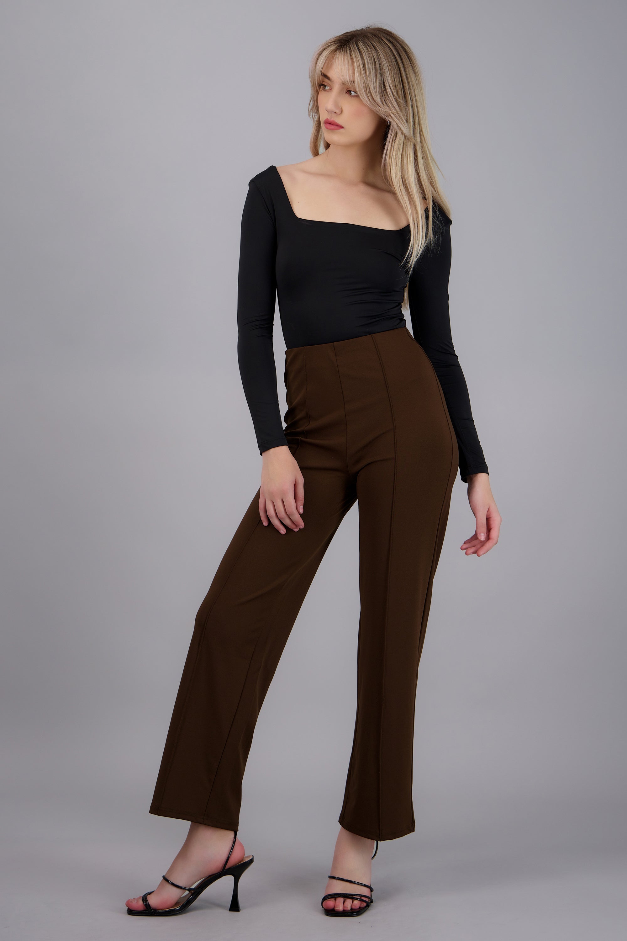 Pantalon amplio liso CHOCOLATE