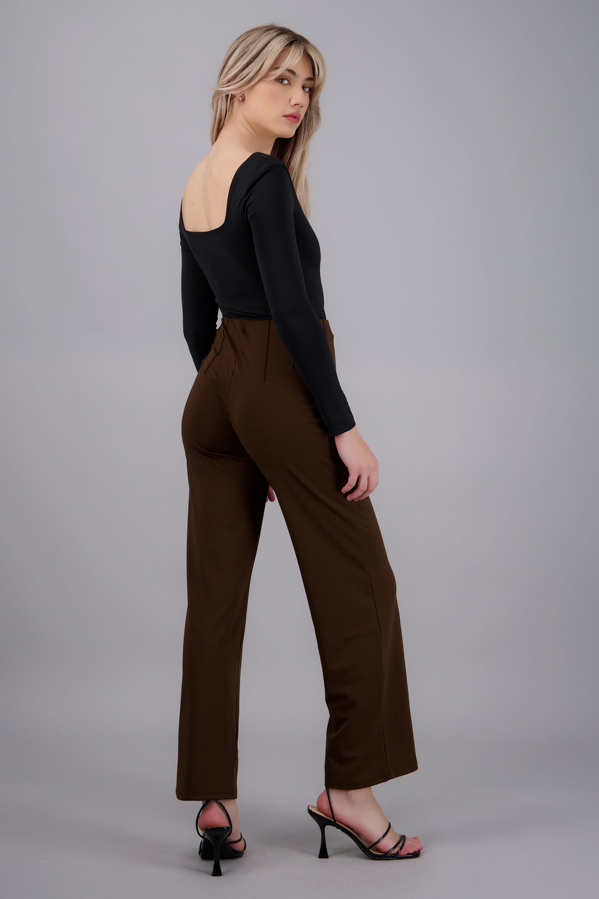 Pantalon amplio liso CHOCOLATE