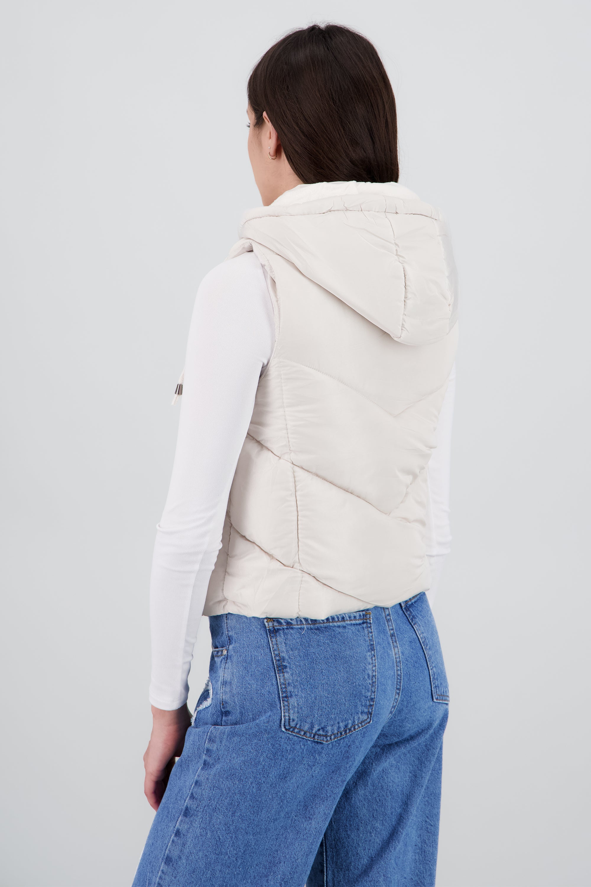 Chaleco capitonado con gorro BEIGE