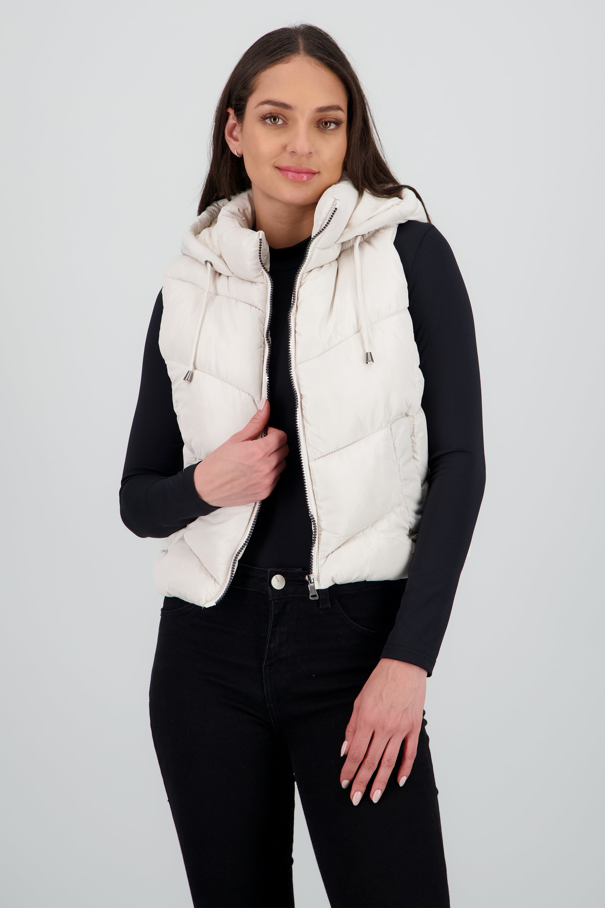 Chaleco capitonado con gorro BLANCO