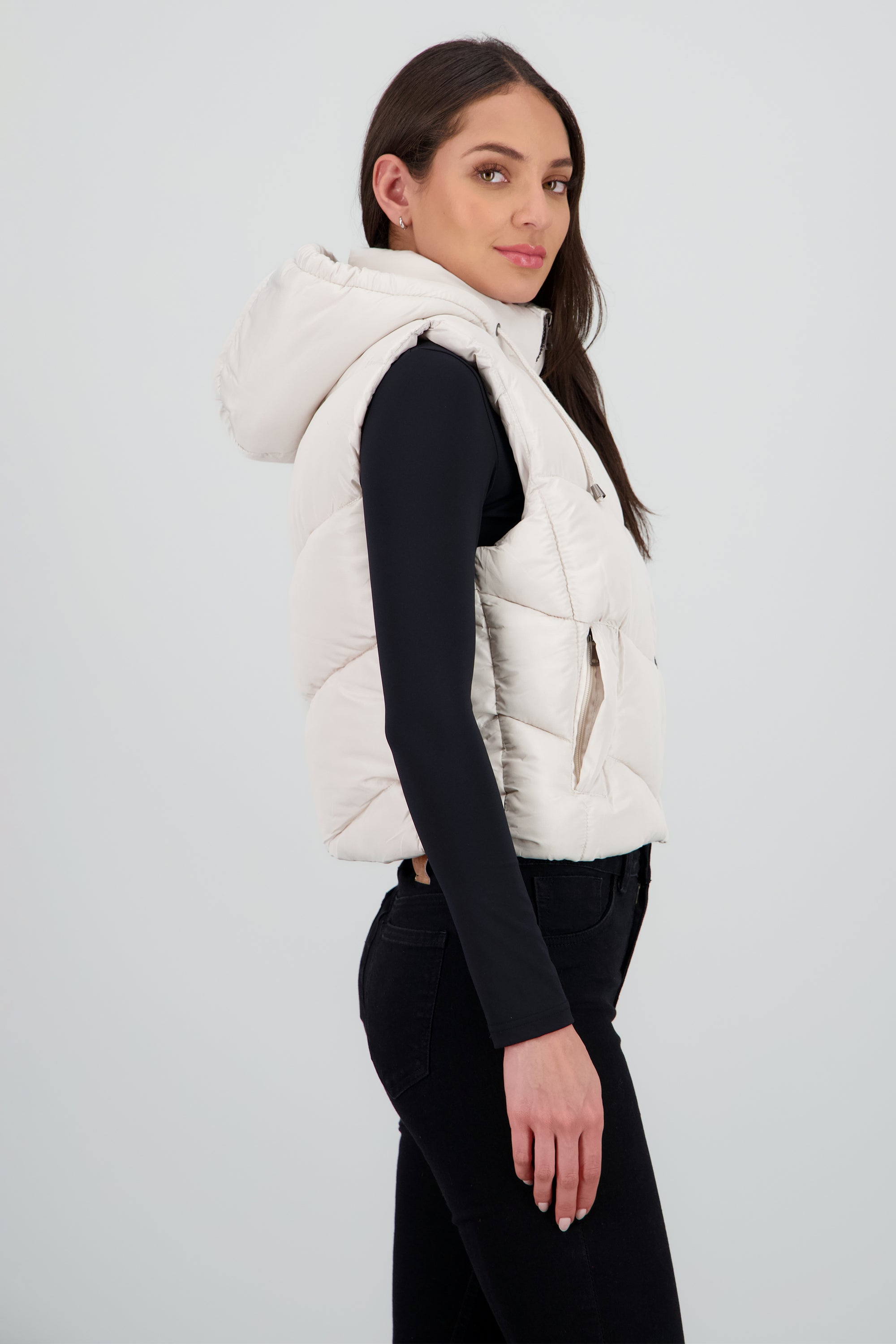 Chaleco capitonado con gorro BLANCO