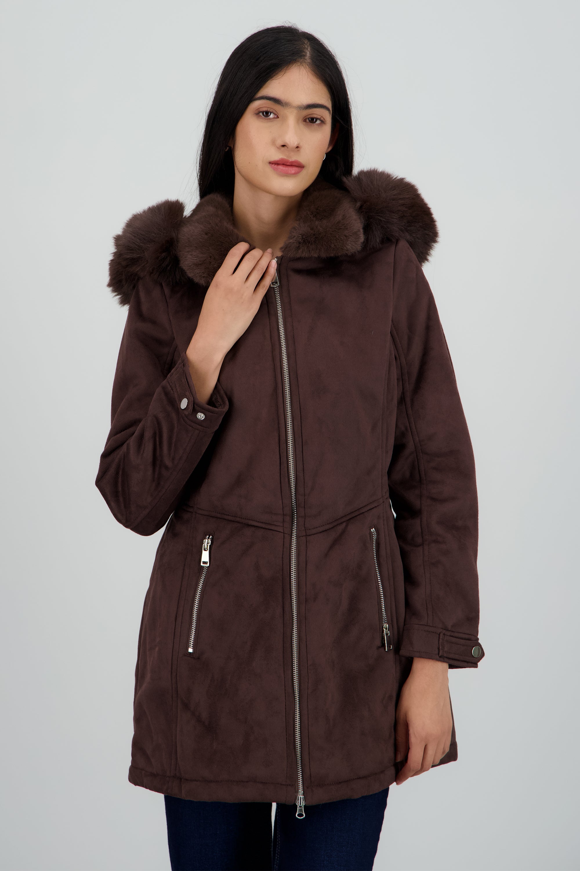 Abrigo con gorro peluche CHOCOLATE