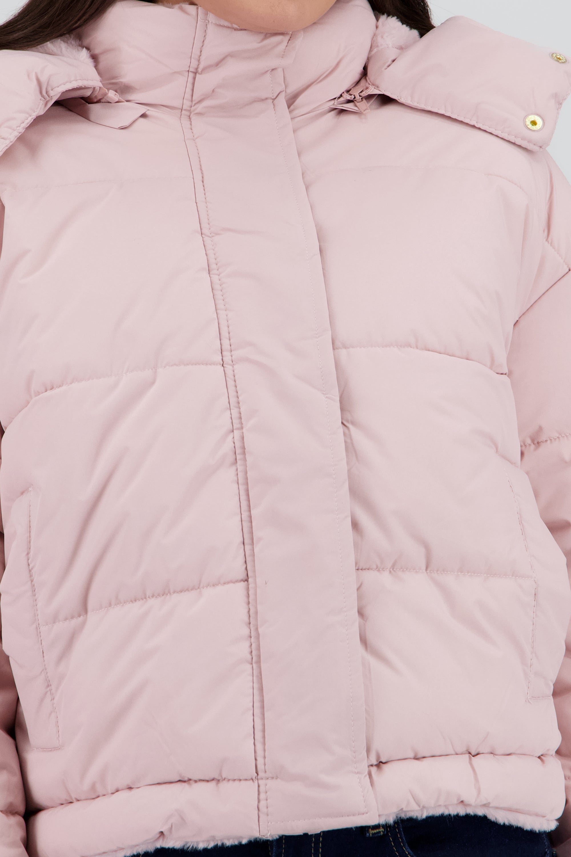 Chamarra capitonada con gorro PALO DE ROSA