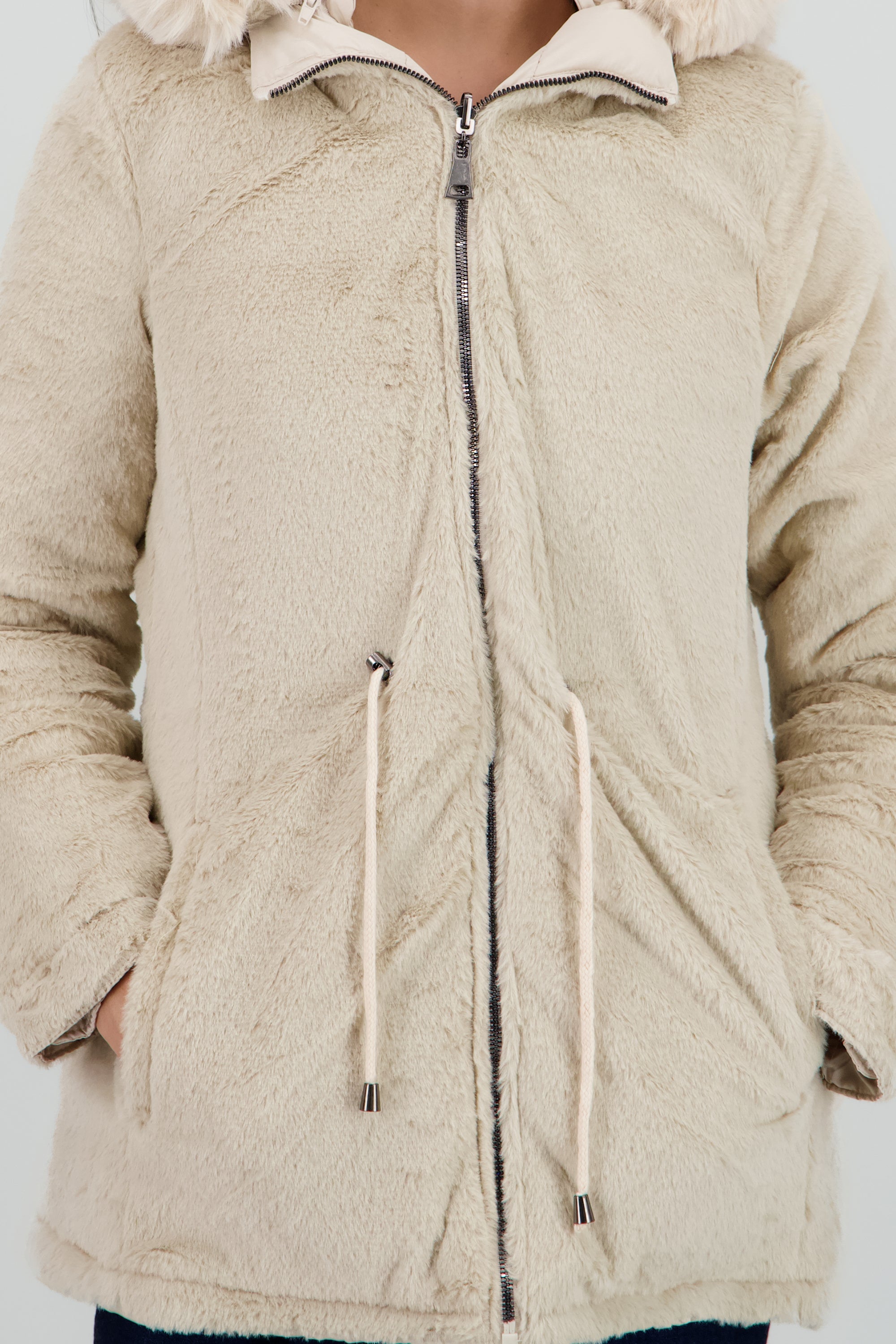 Chamarra reversible con gorro peluche HUESO