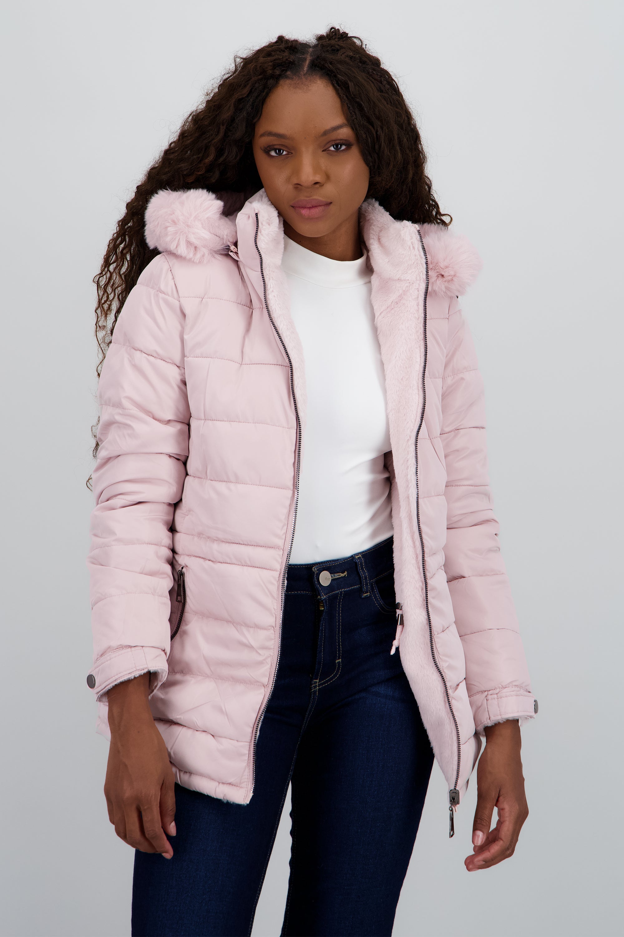 Chamarra reversible con gorro peluche PALO DE ROSA