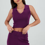 Top tejido liso cuello polo