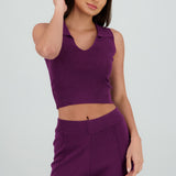 Top tejido liso cuello polo