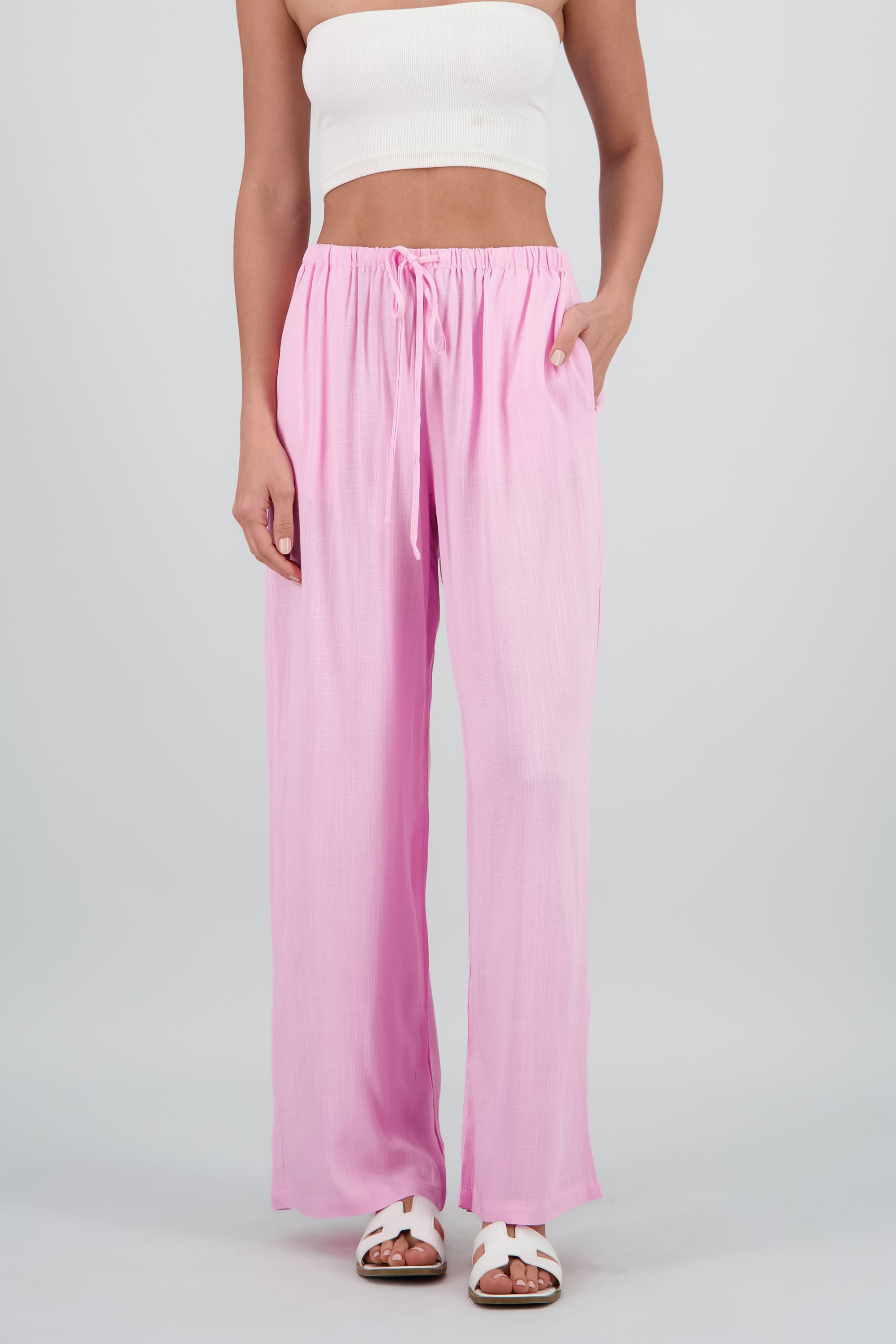 Pantalon amplio con jareta ROSA PASTEL