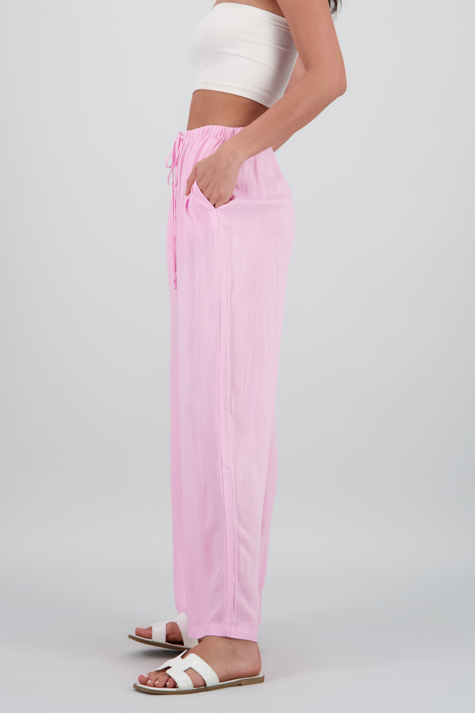 Pantalon amplio con jareta ROSA PASTEL