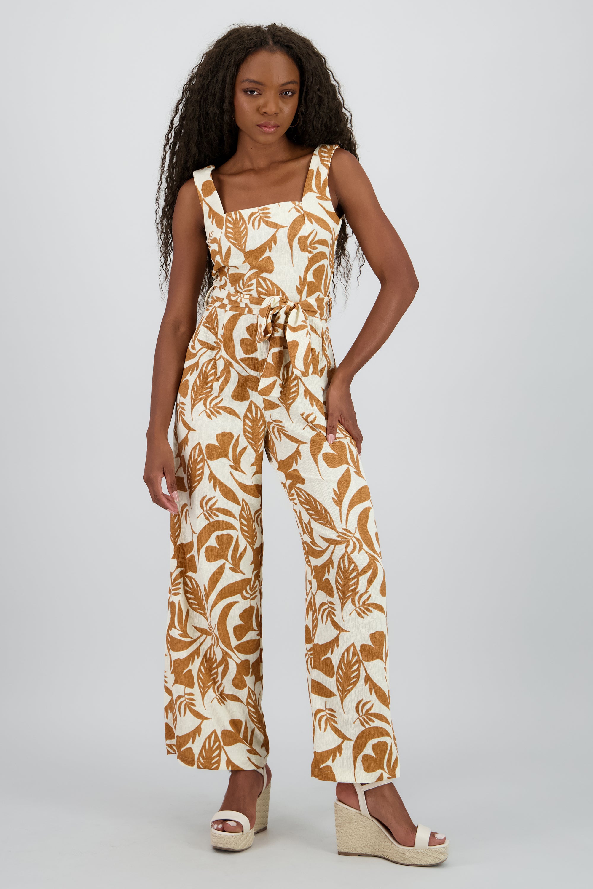 Jumpsuit tirantes estampado tropical KHAKI COMBO