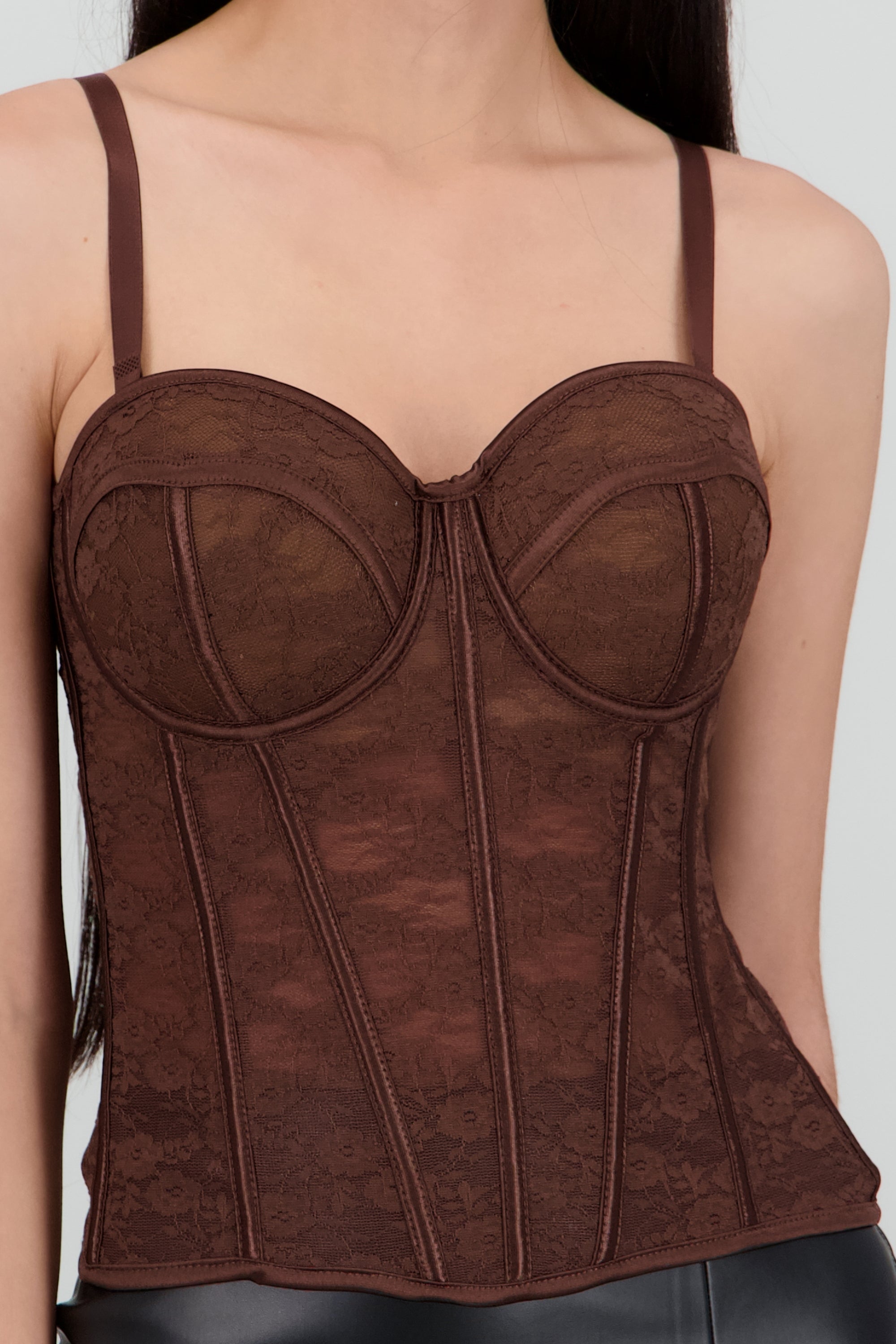 Corset copas encaje liso CHOCOLATE