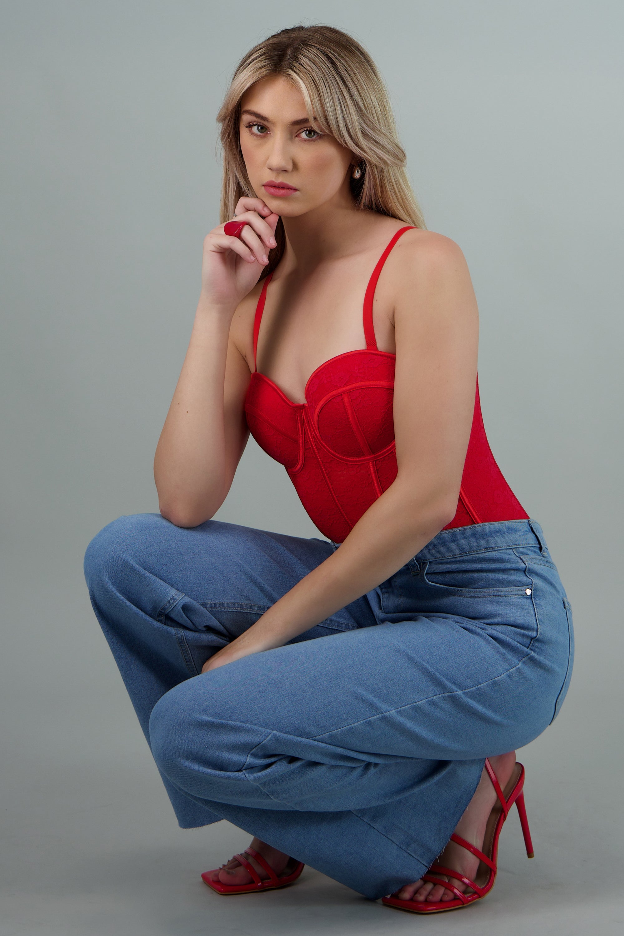 Corset copas encaje liso ROJO