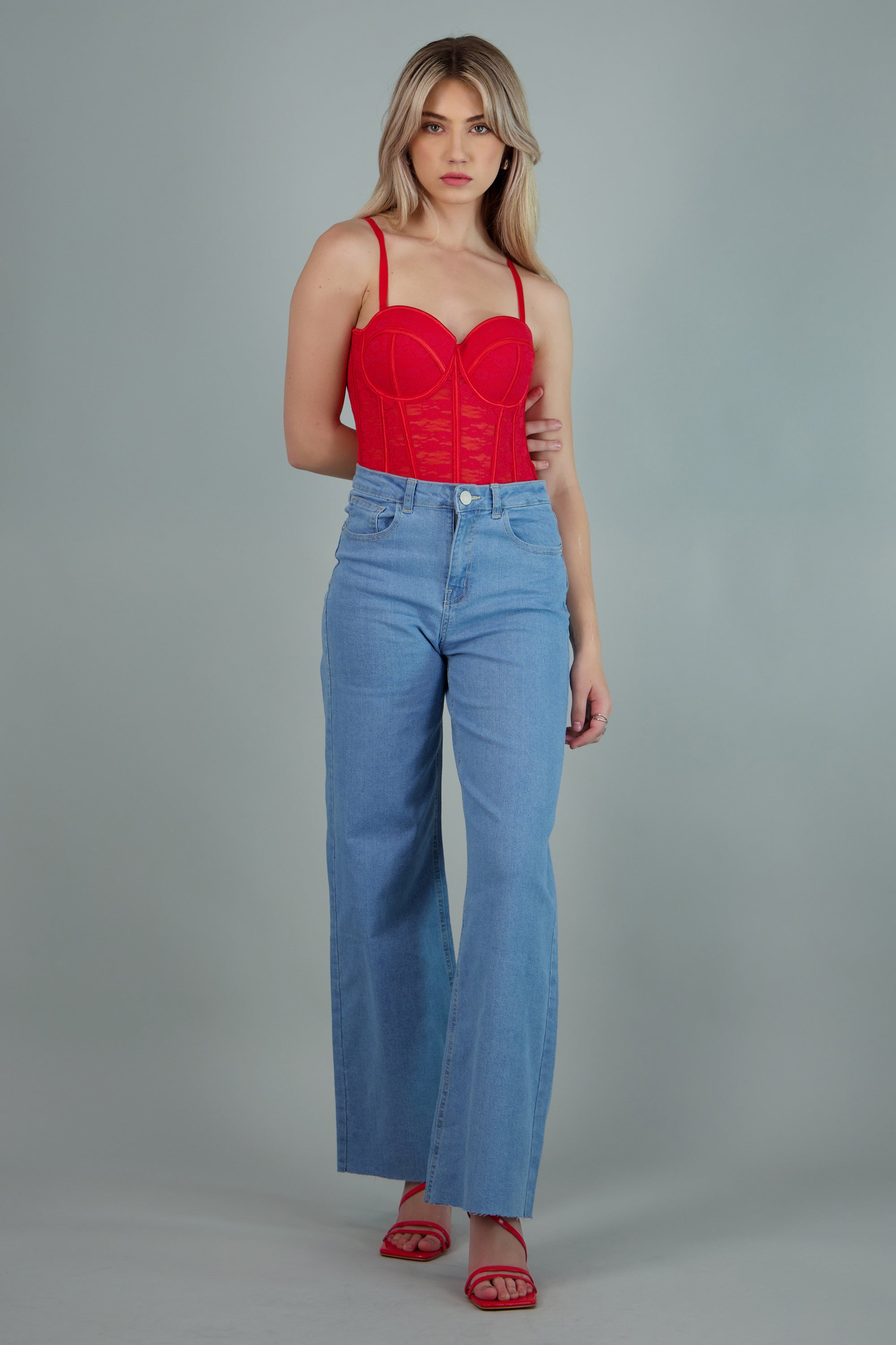 Corset copas encaje liso ROJO