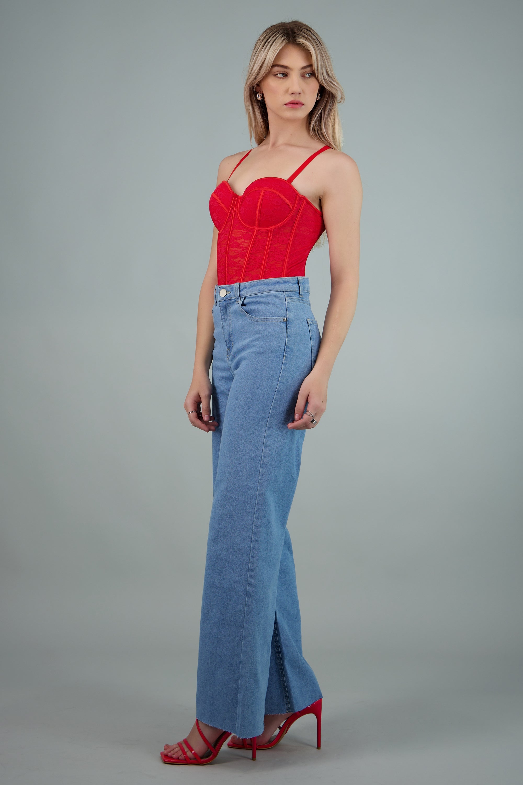 Corset copas encaje liso ROJO