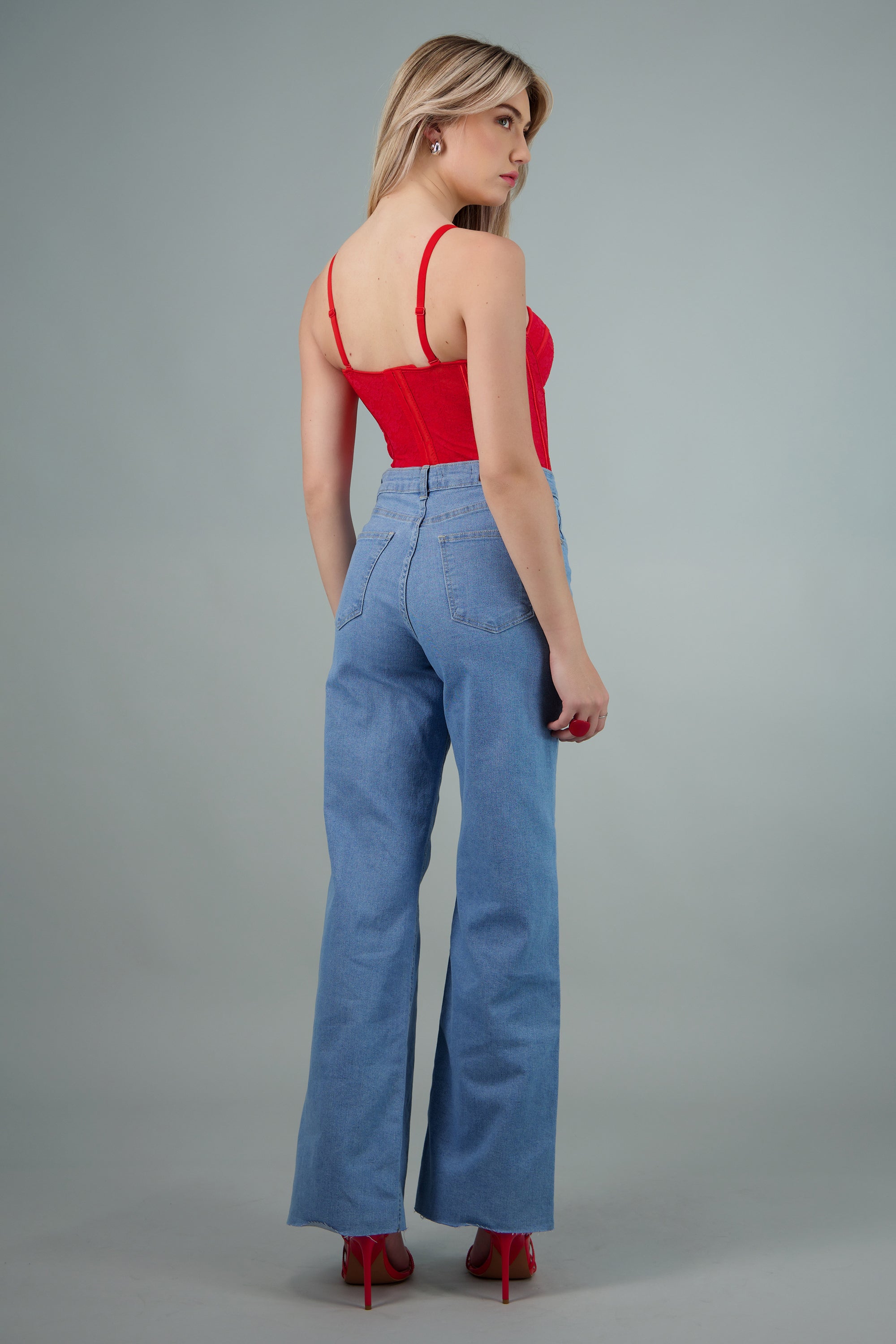 Corset copas encaje liso ROJO