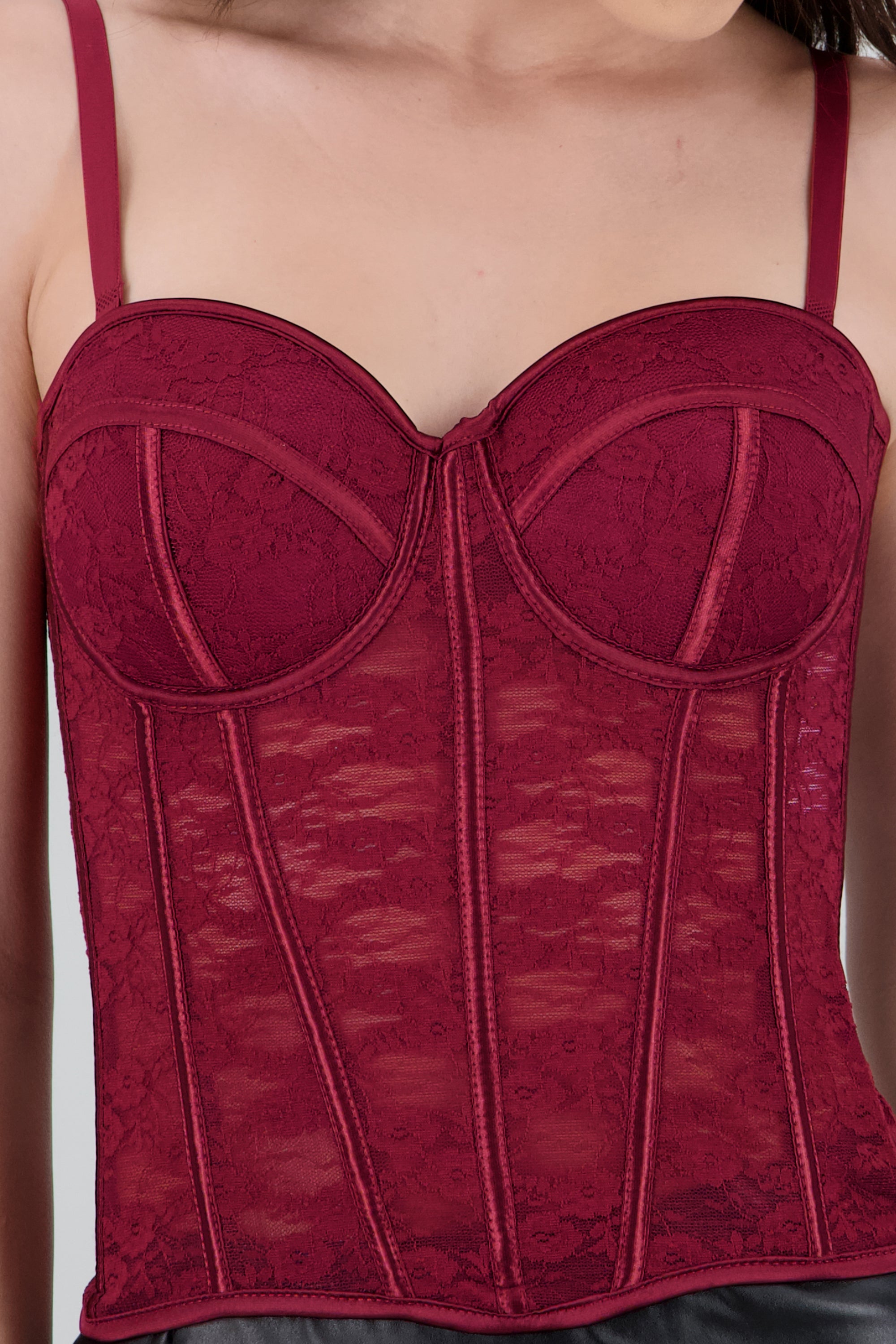 Corset copas encaje liso VINO