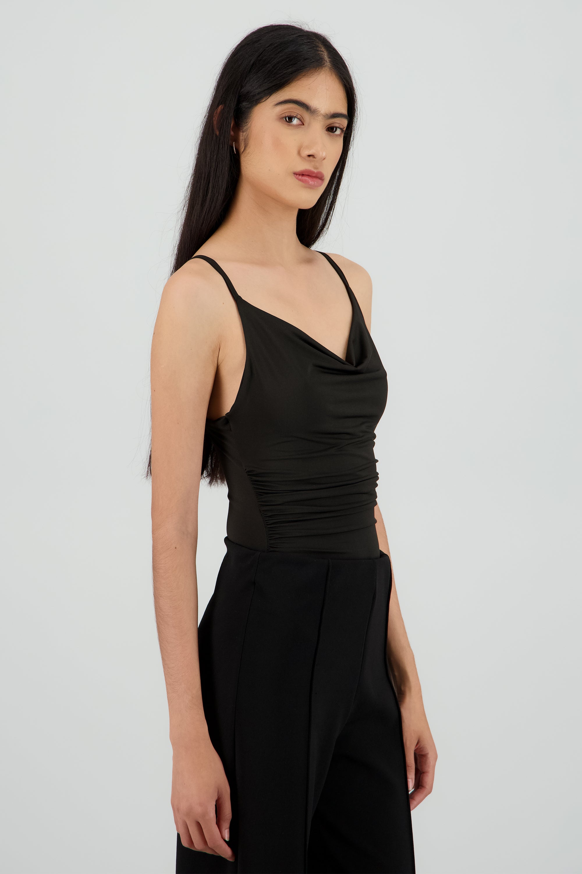 Body tirantes escote drapeado NEGRO