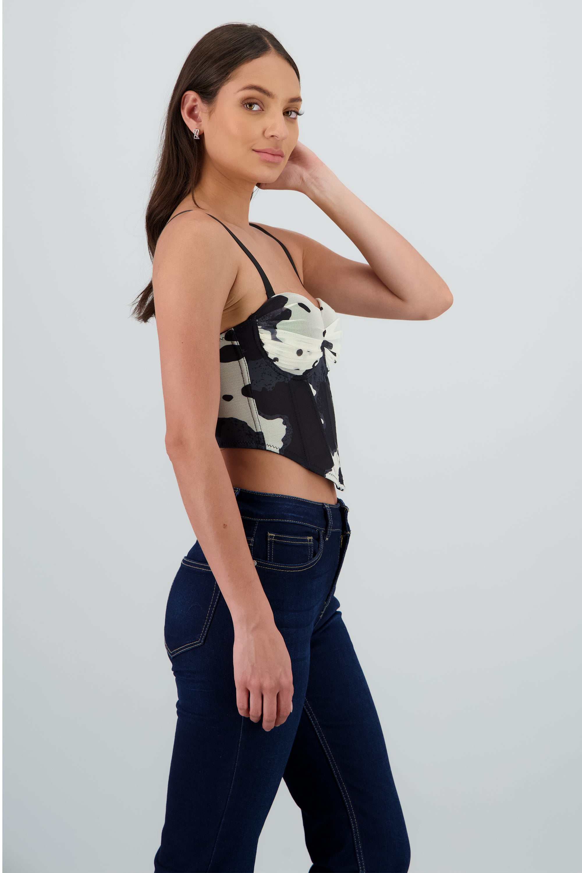 Corset copas drapeado animal print vaca HUESO COMBO