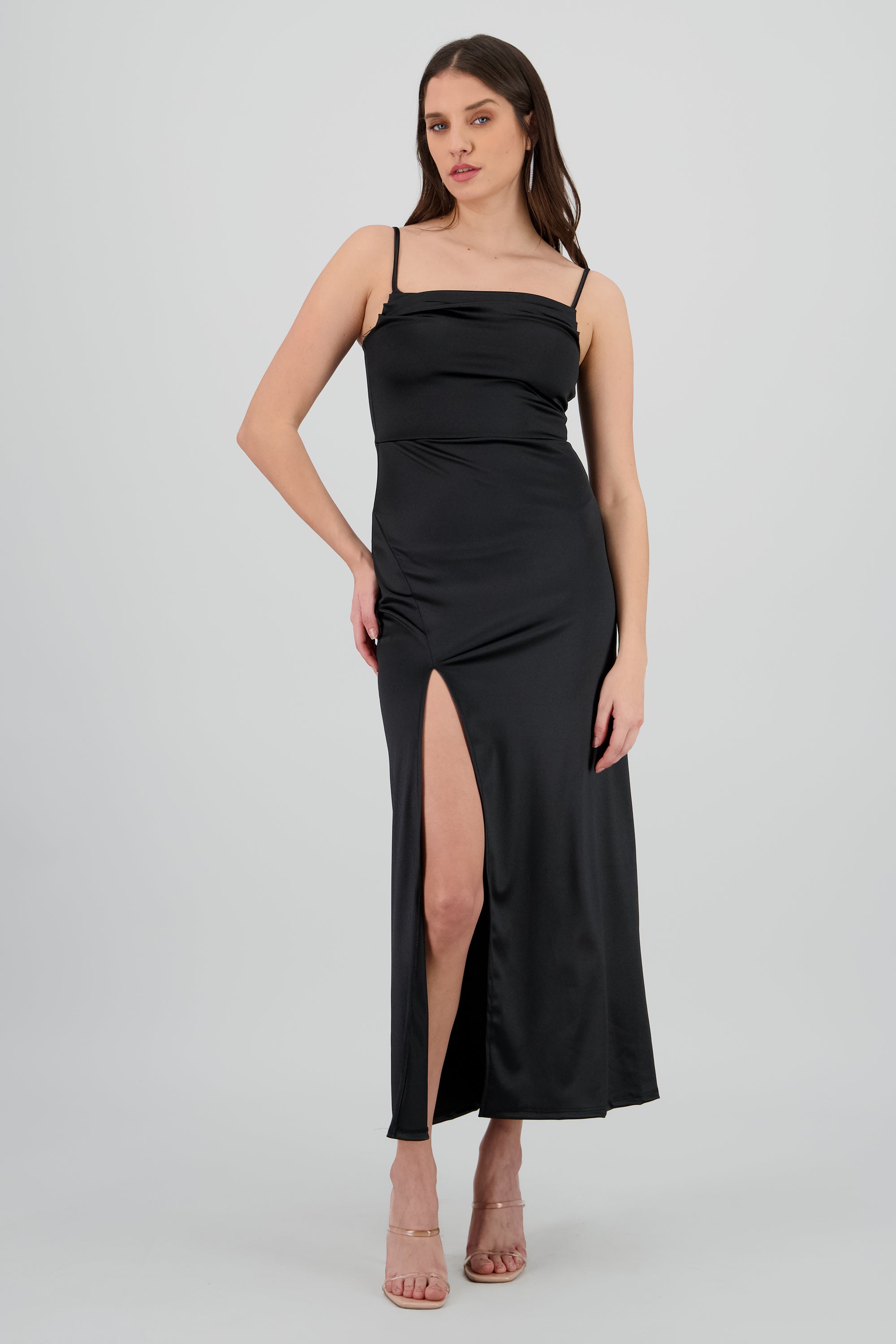 Vestido maxi satin espalda abierta NEGRO