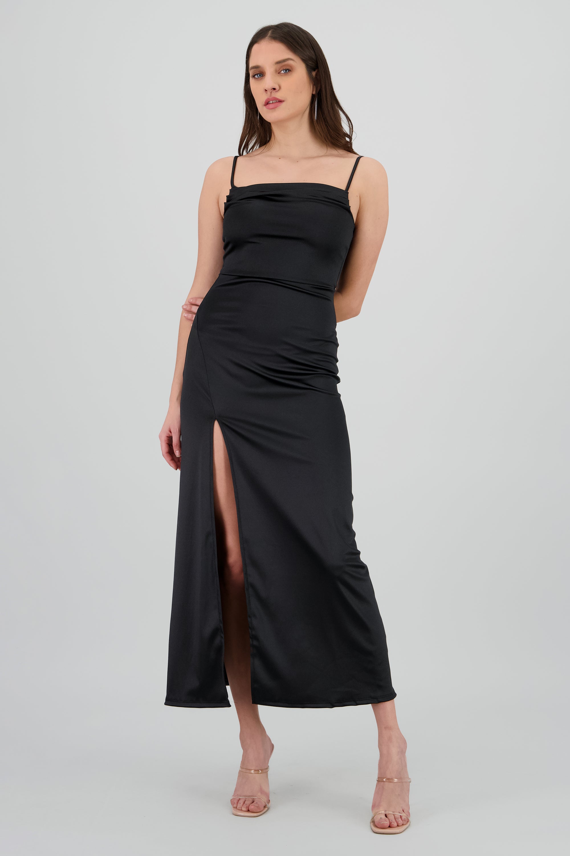 Vestido maxi satin espalda abierta NEGRO