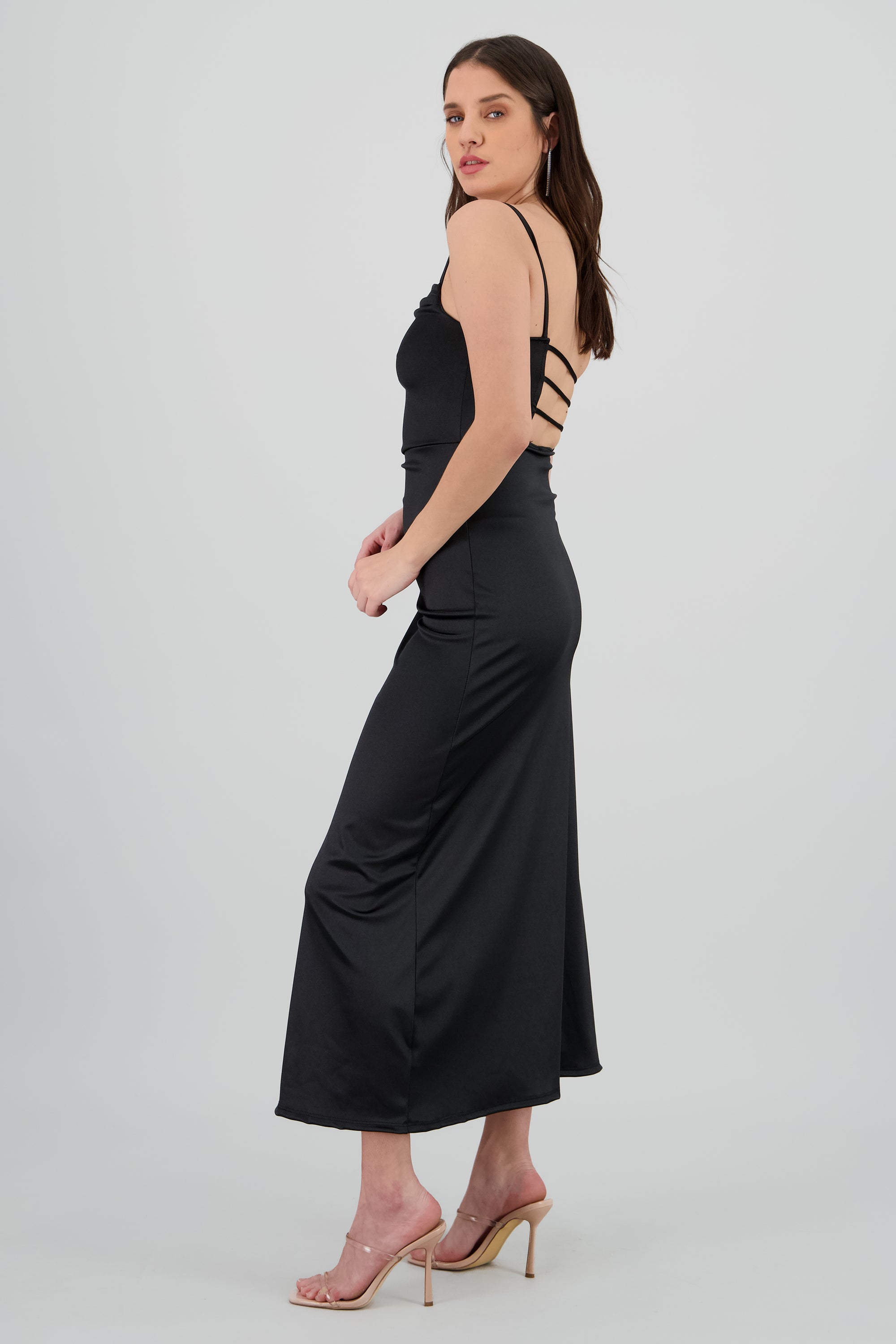 Vestido maxi satin espalda abierta NEGRO