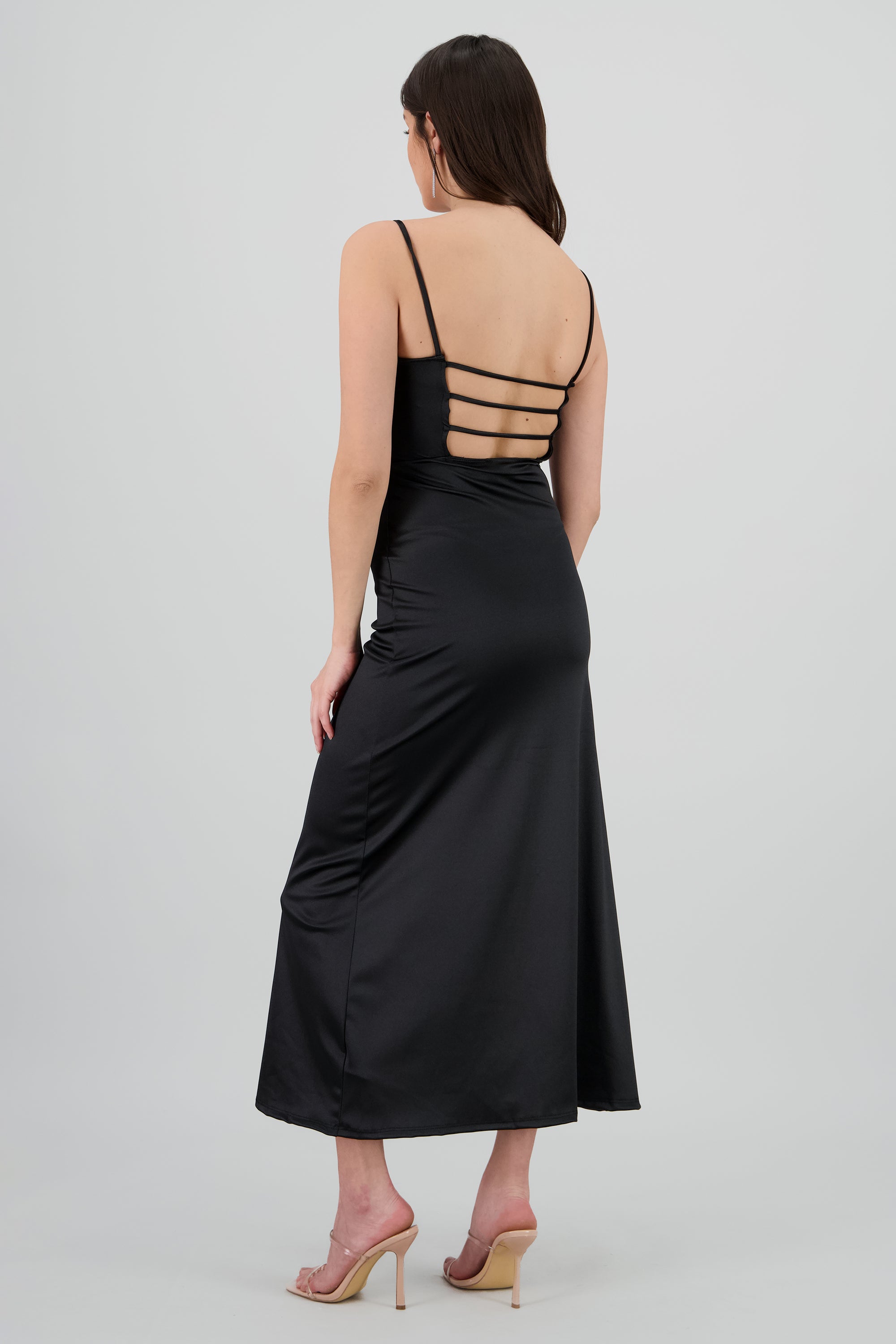 Vestido maxi satin espalda abierta NEGRO