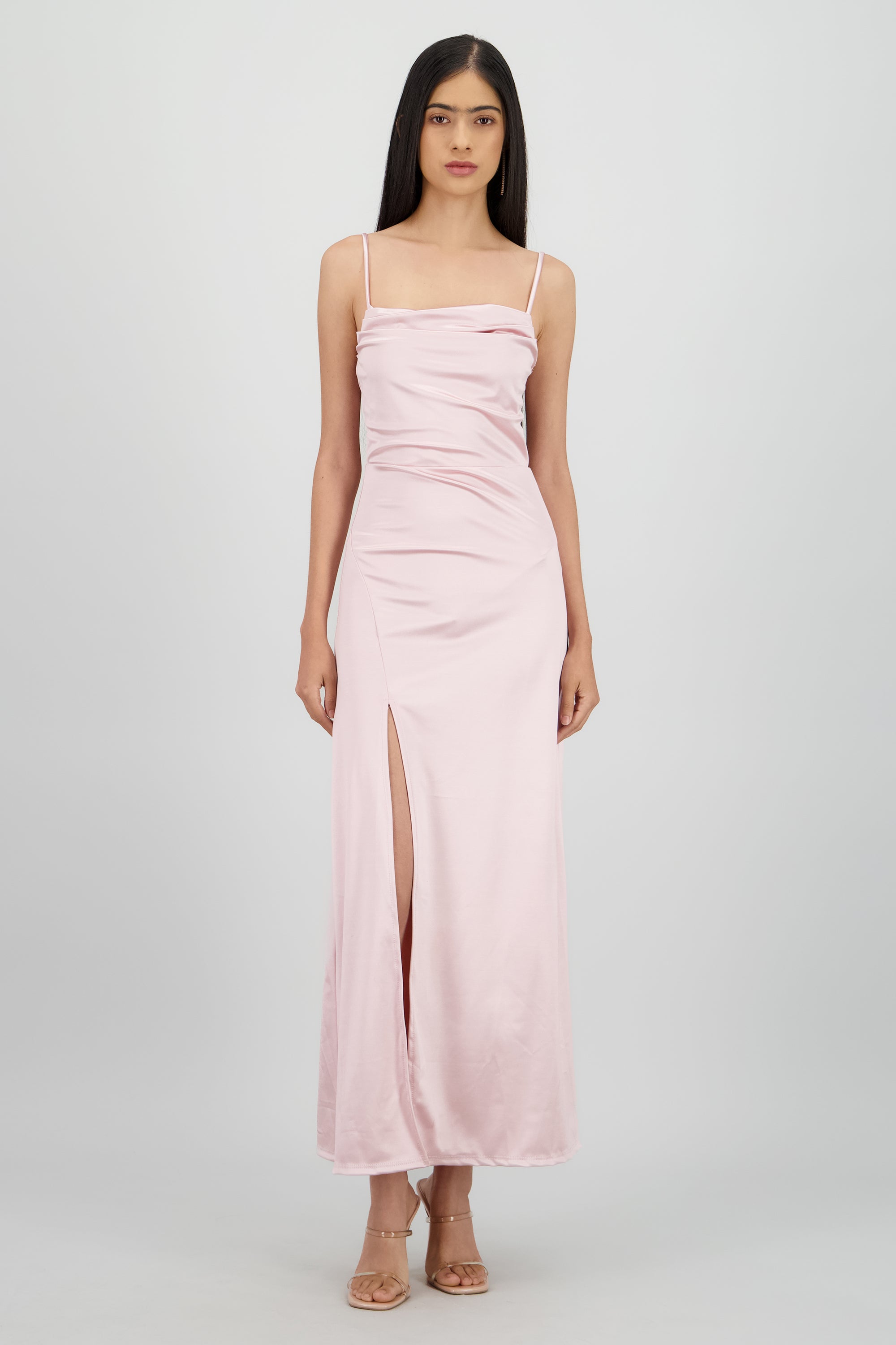 Vestido maxi satin espalda abierta ROSA PASTEL