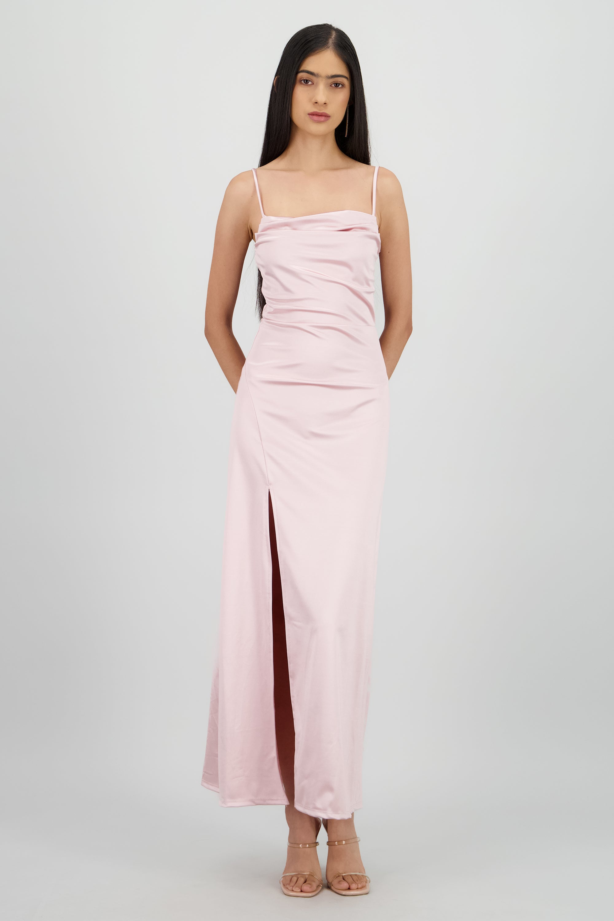 Vestido maxi satin espalda abierta ROSA PASTEL