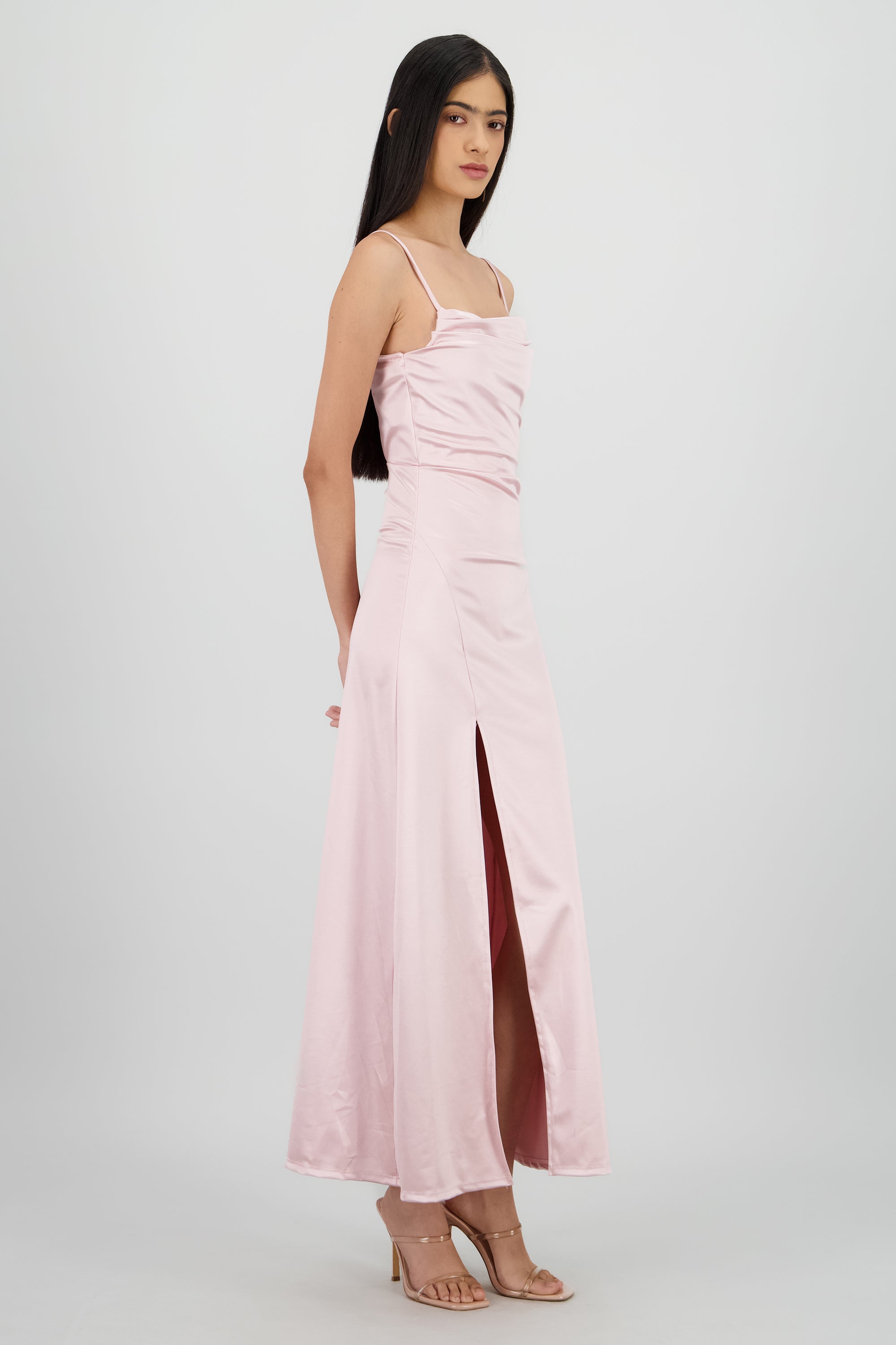 Vestido maxi satin espalda abierta ROSA PASTEL