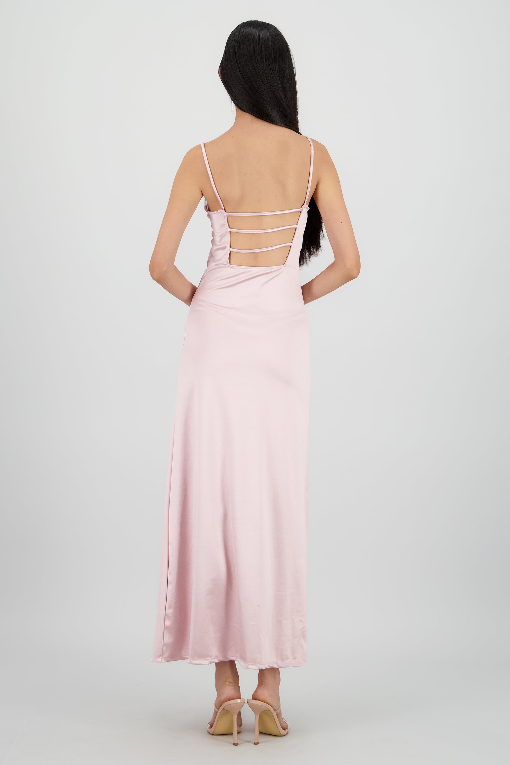 Vestido maxi satin espalda abierta ROSA PASTEL