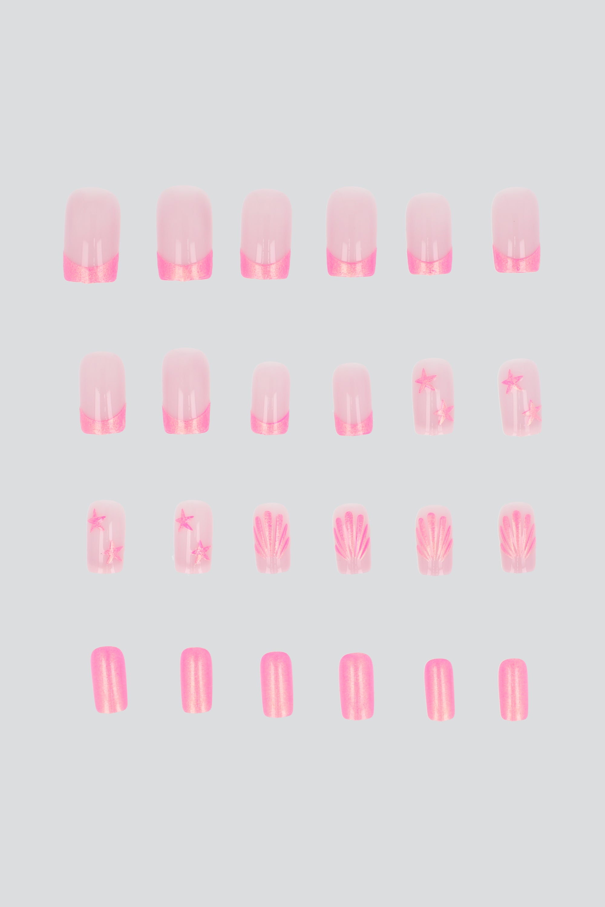Set 24 uñas conchas iridiscente ROSA