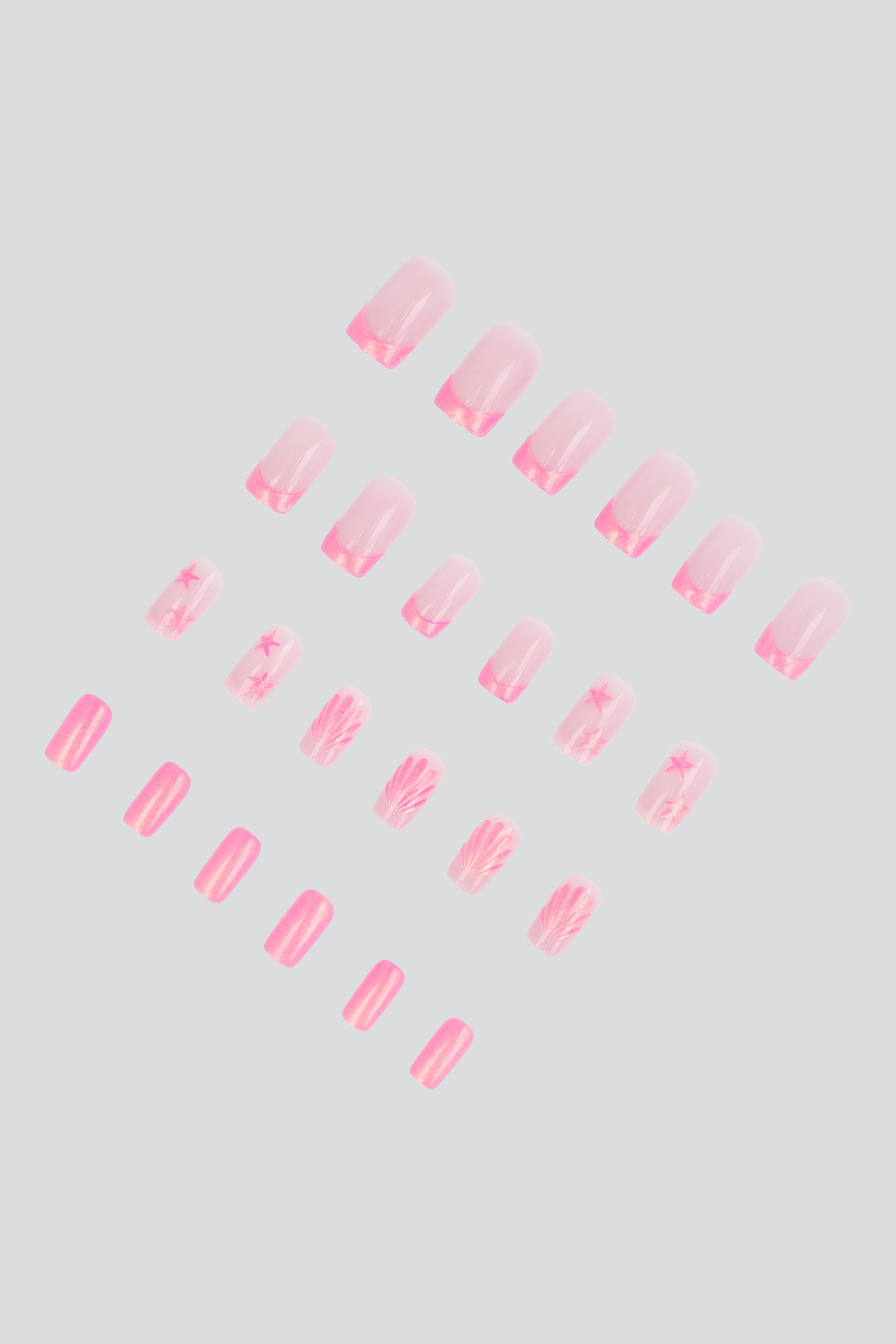 Set 24 uñas conchas iridiscente ROSA