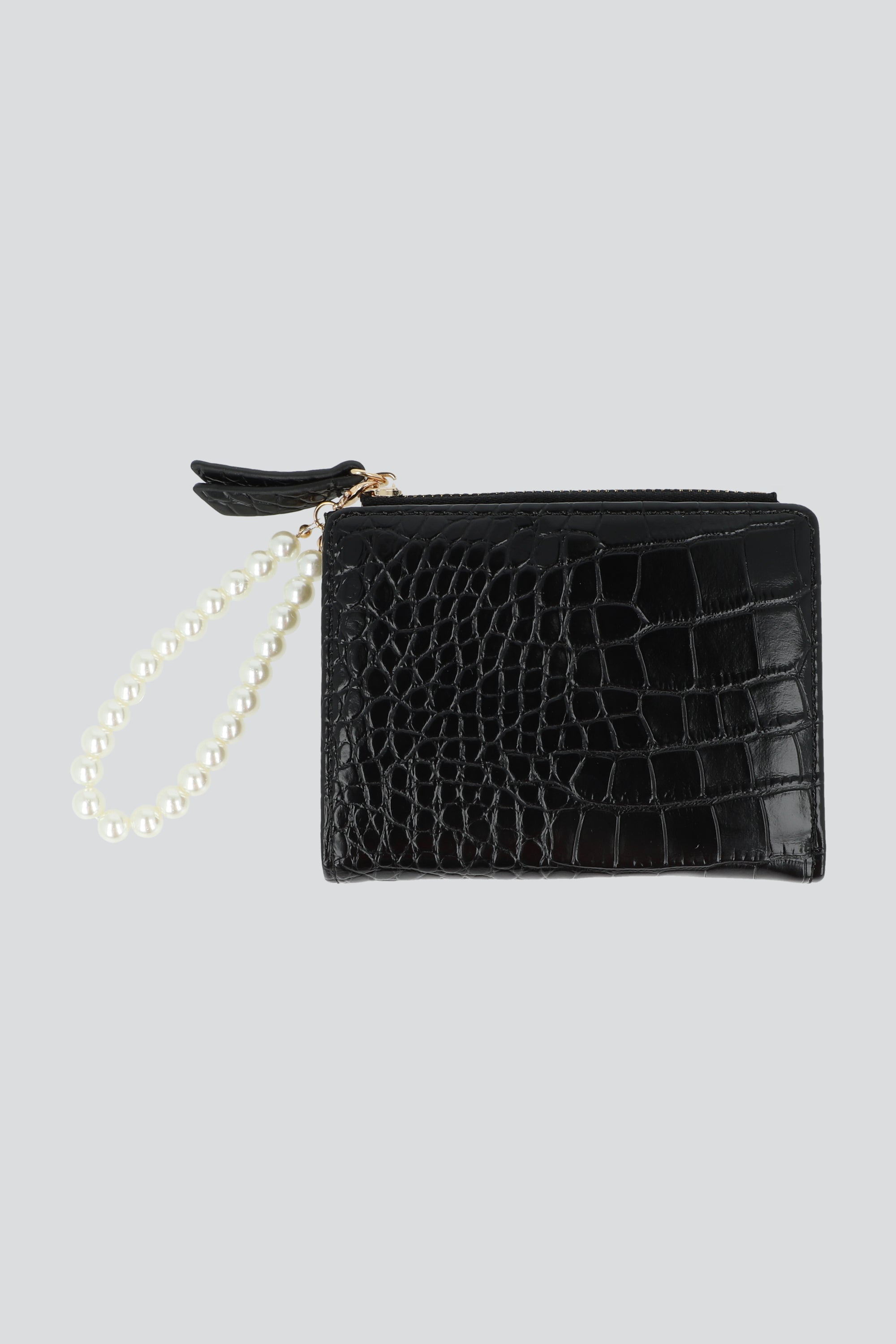 Cartera croco charm perlas NEGRO