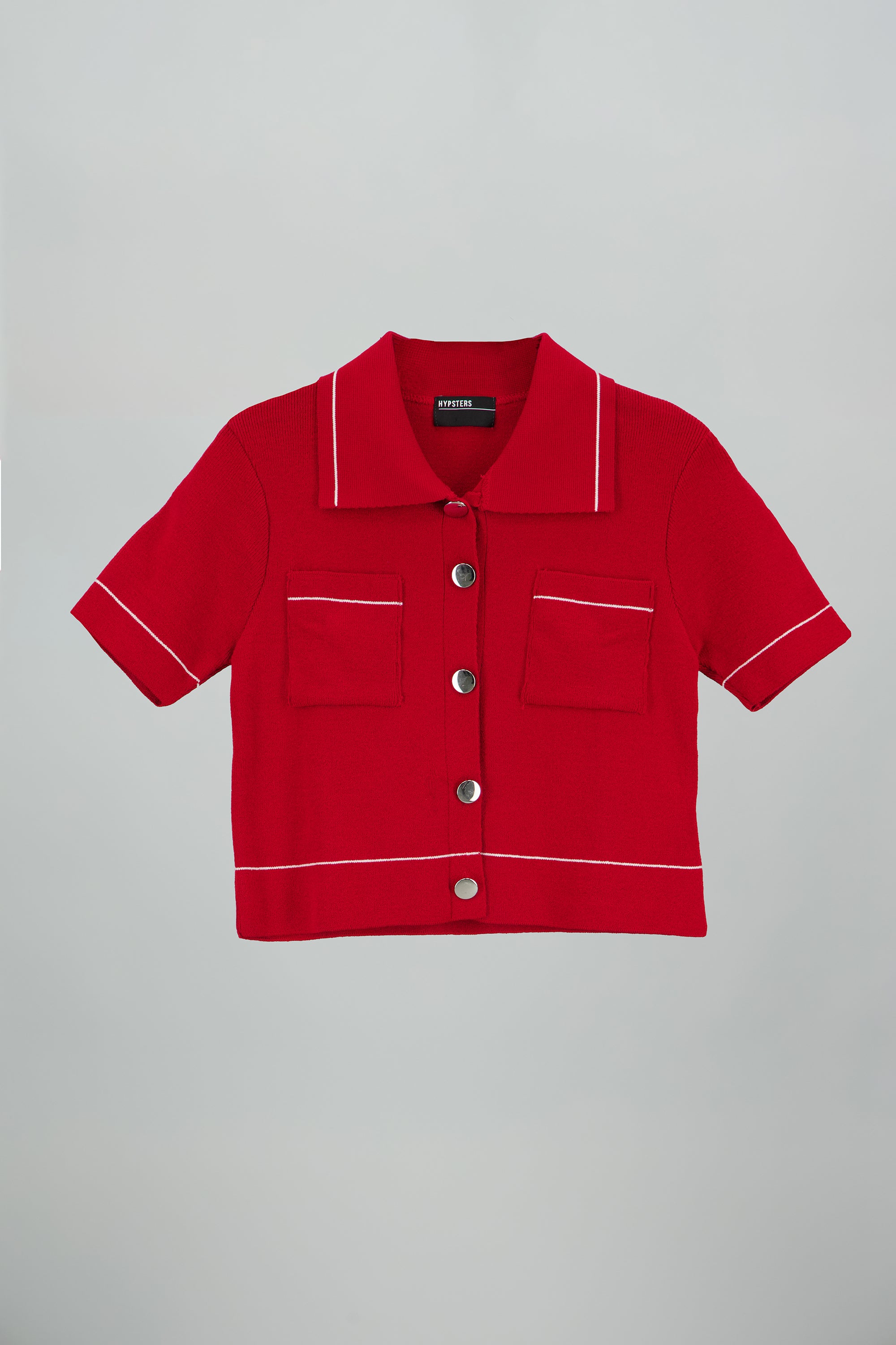 Top manga corta cuello camisero detalle linea ROJO