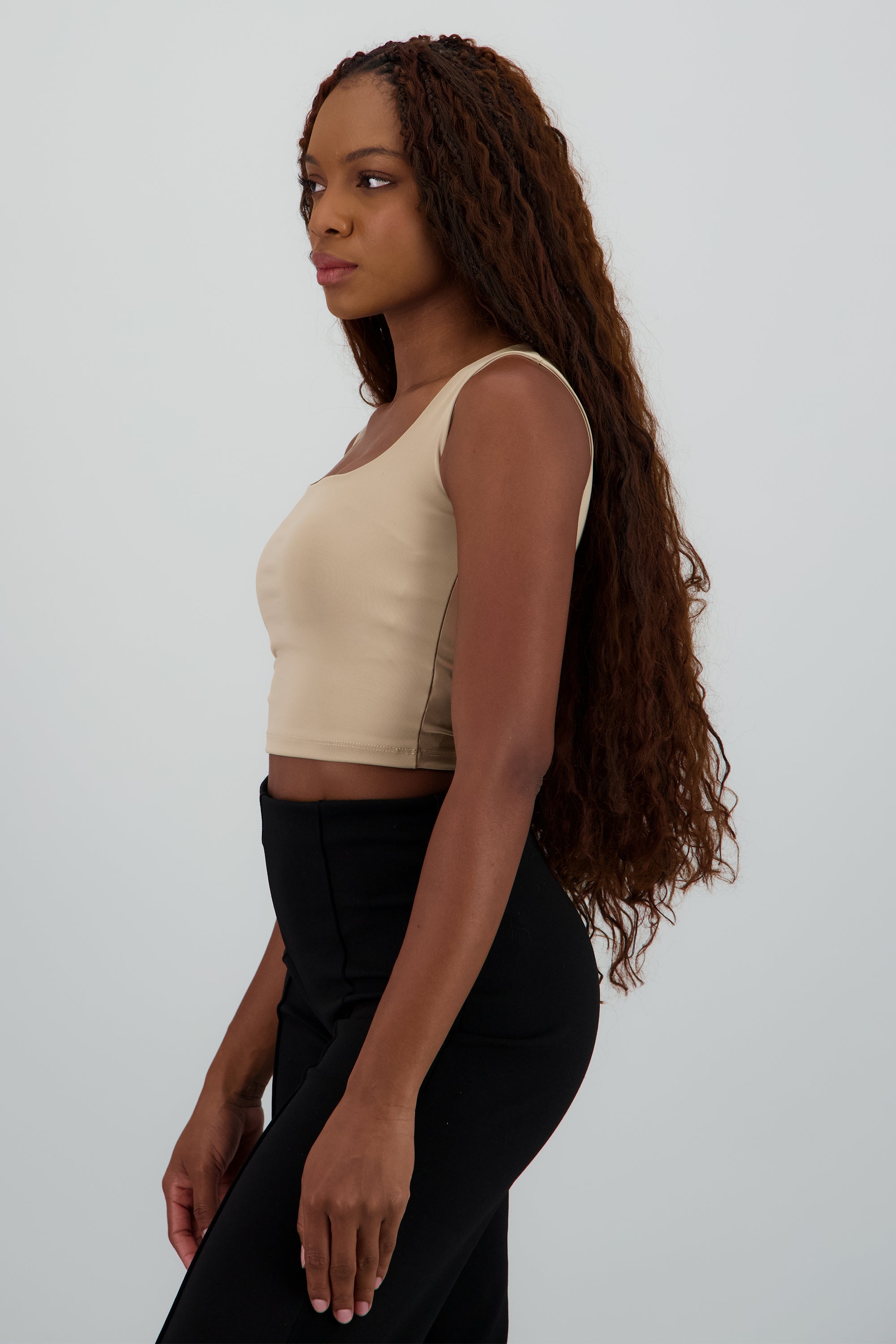 Top corto doble tela escote cuadrado KHAKI