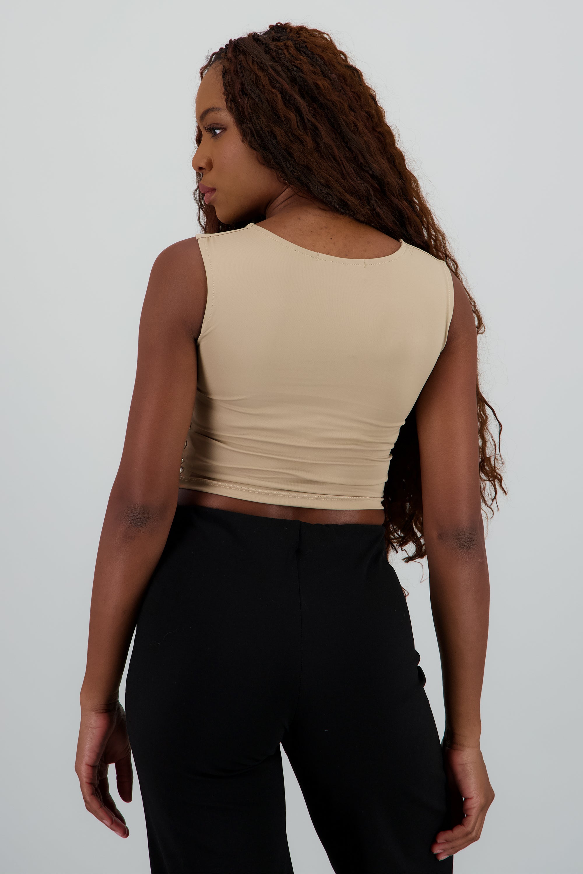 Top corto doble tela escote cuadrado KHAKI