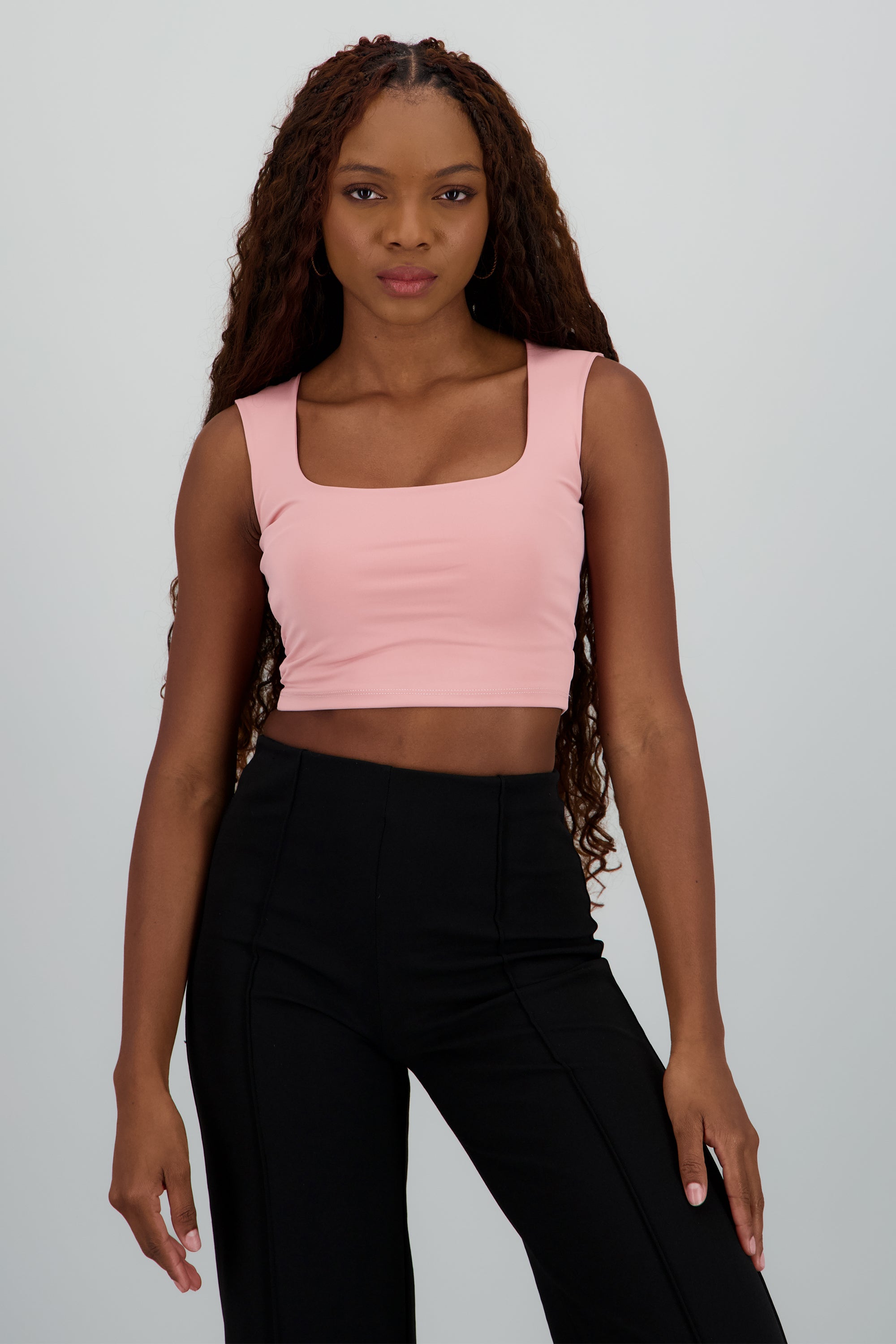 Top corto doble tela escote cuadrado PALO DE ROSA