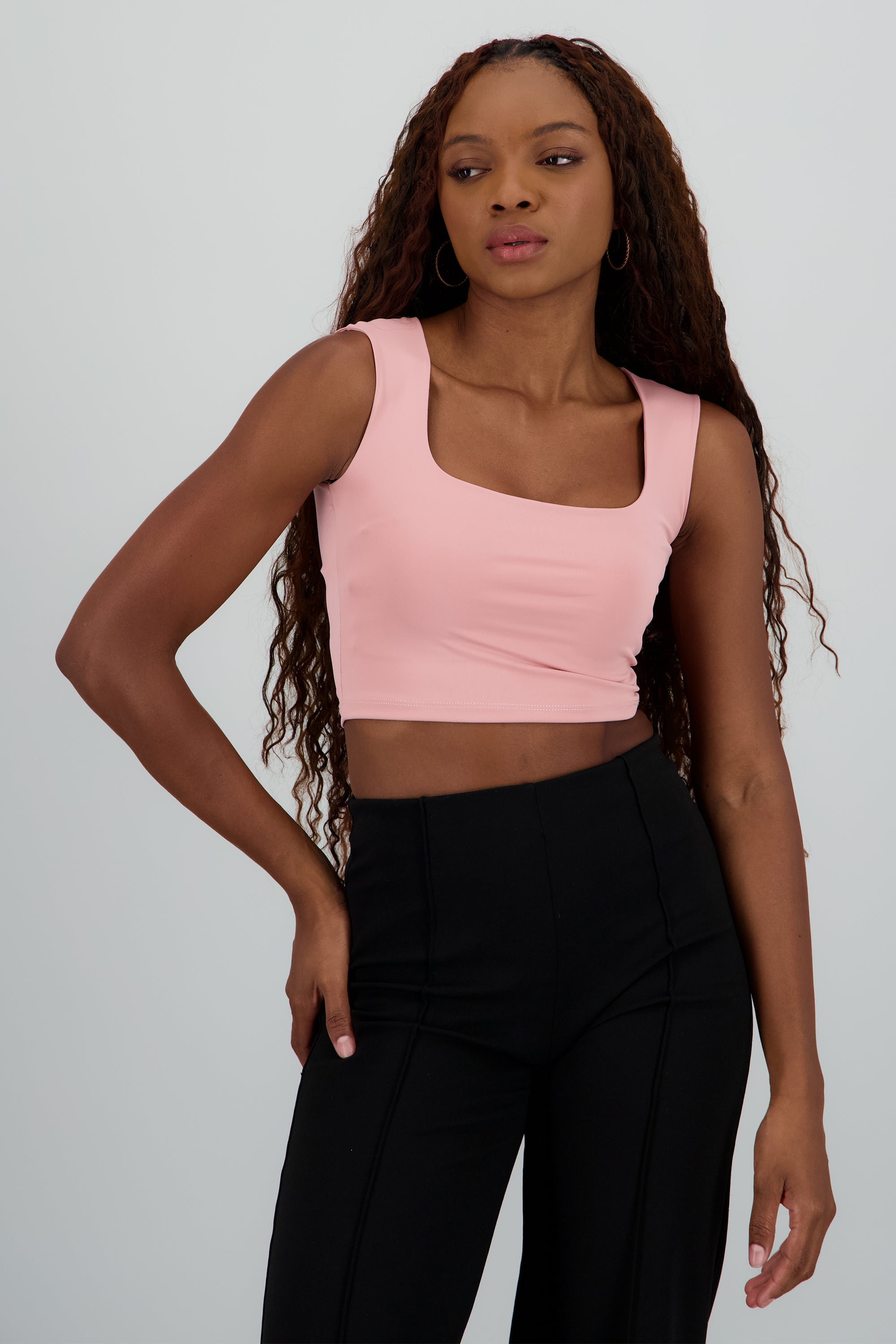 Top corto doble tela escote cuadrado PALO DE ROSA