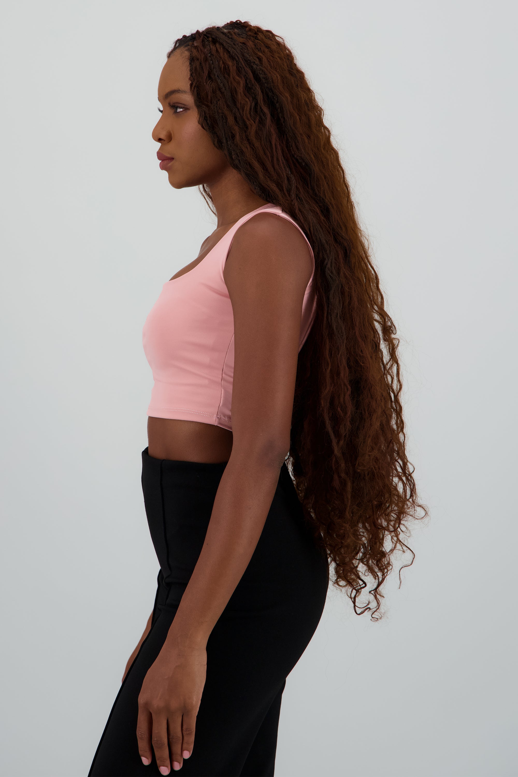 Top corto doble tela escote cuadrado PALO DE ROSA