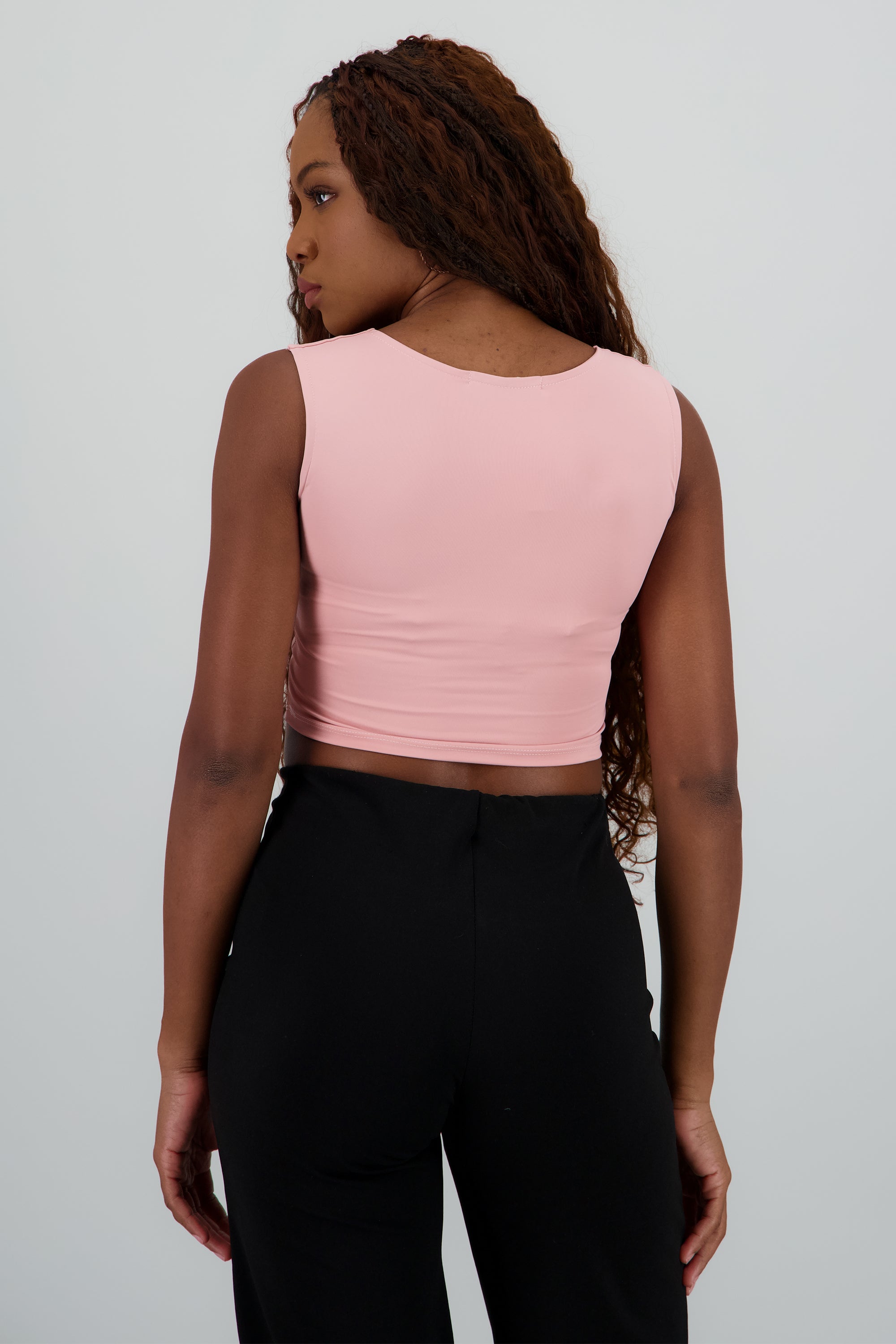 Top corto doble tela escote cuadrado PALO DE ROSA